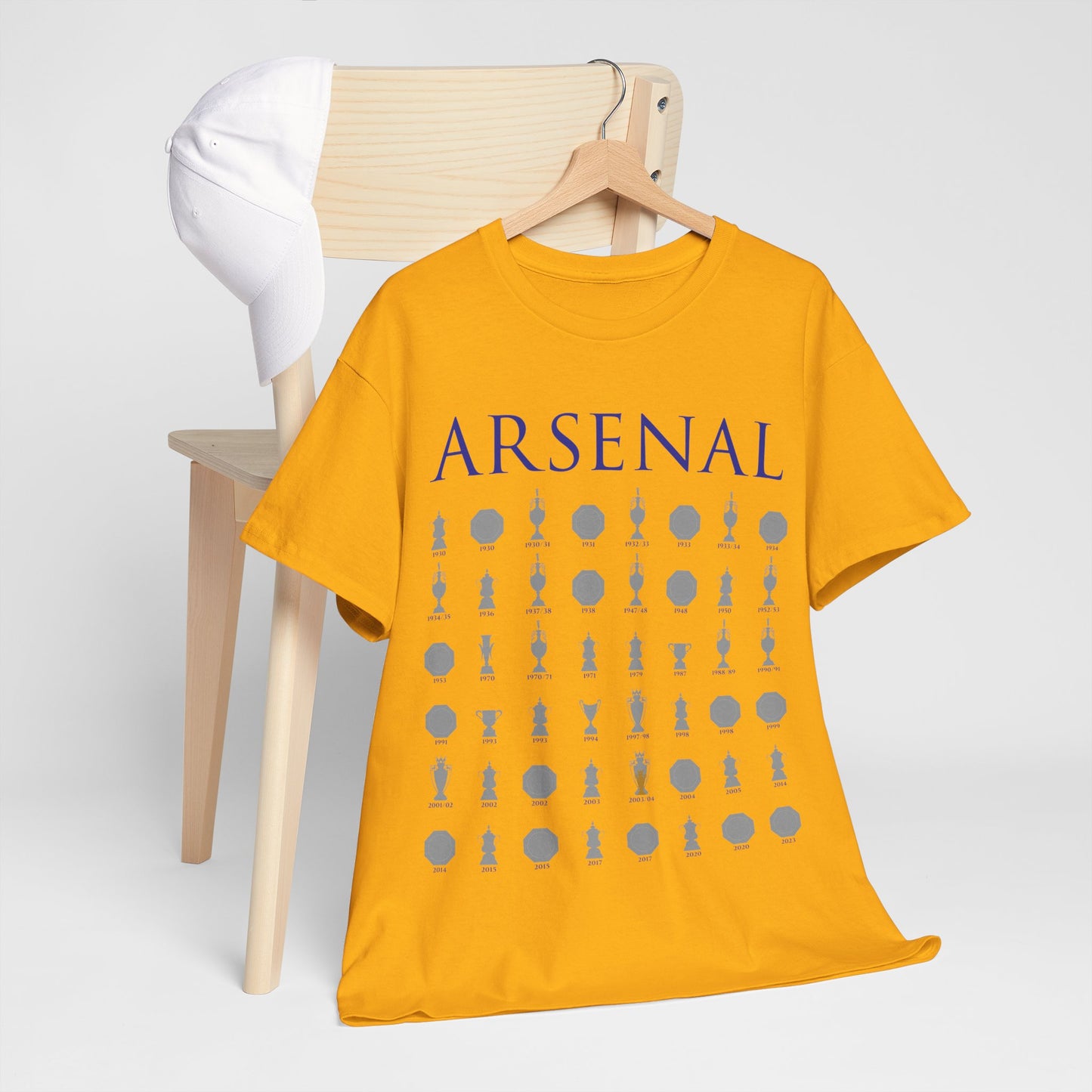 Arsenal Trophies Collection Unisex Heavy Cotton T-Shirt - Red/White/Black/Gold/Royal/Charcoal/Navy