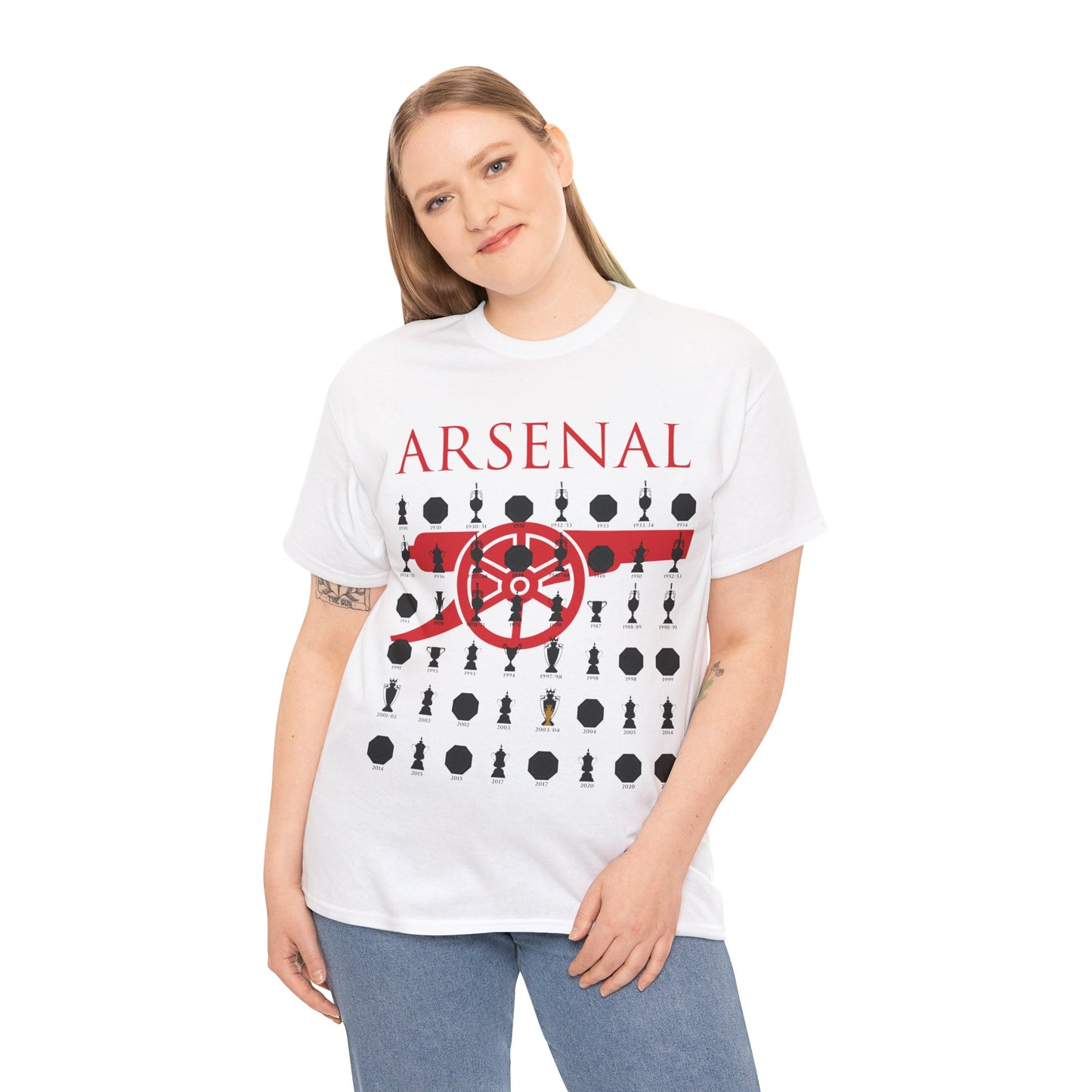 Arsenal Cannon & Trophies Collection Unisex Heavy Cotton T-Shirt - Red/Black/White/Sport Grey/Royal/Gold/Navy