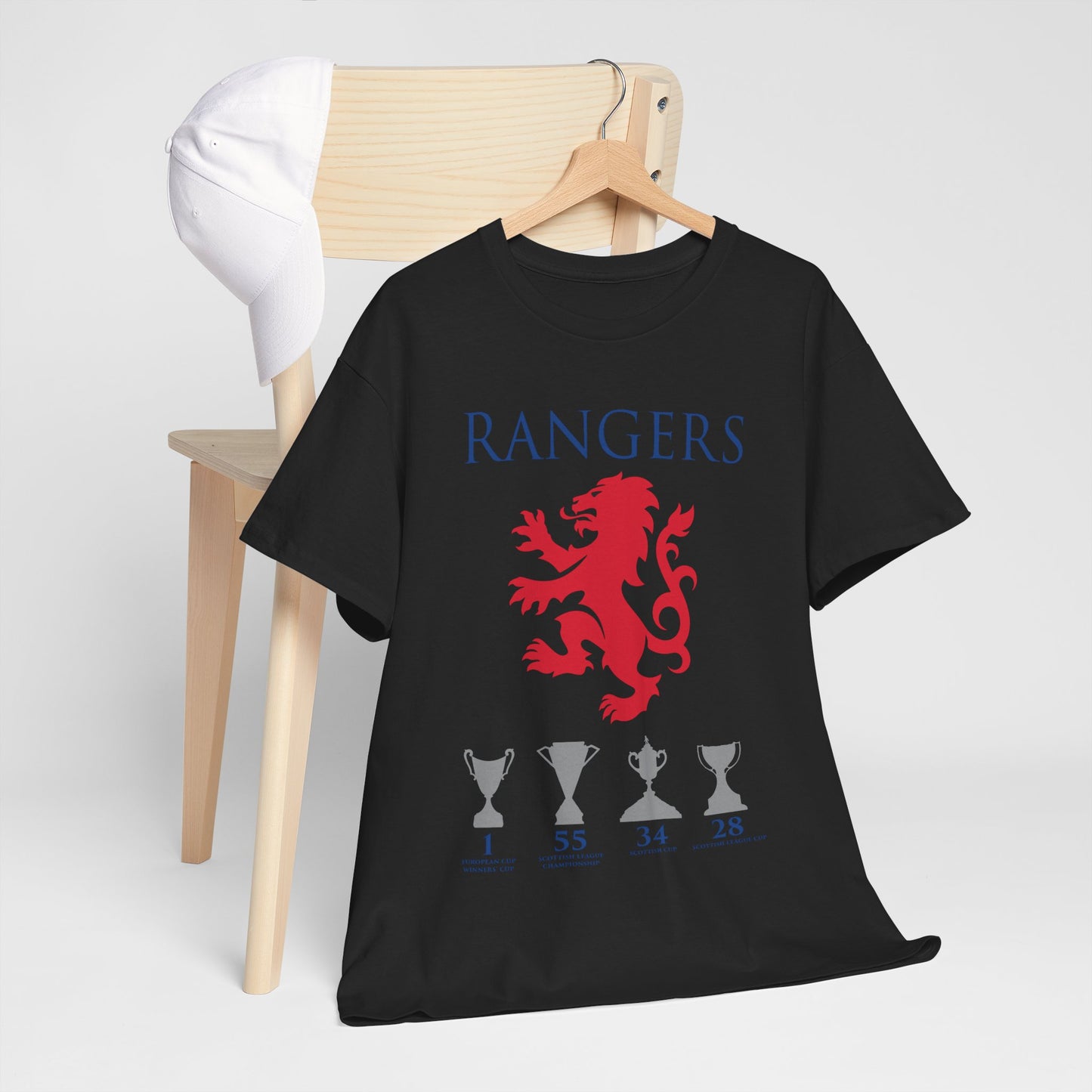 Rangers Lion & Trophies Unisex Heavy Cotton T-Shirt - Royal/White/Black/Sport Grey/Navy/Red