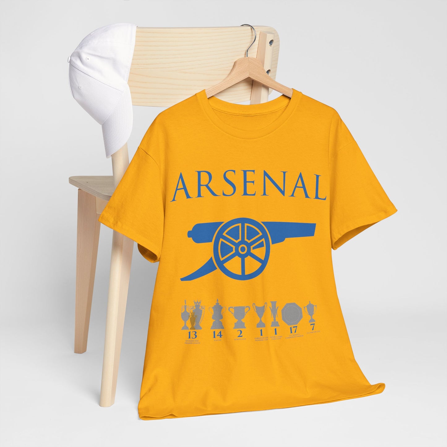Arsenal Cannon & Trophies Unisex Heavy Cotton T-Shirt - Red/White/Black/Gold/Royal