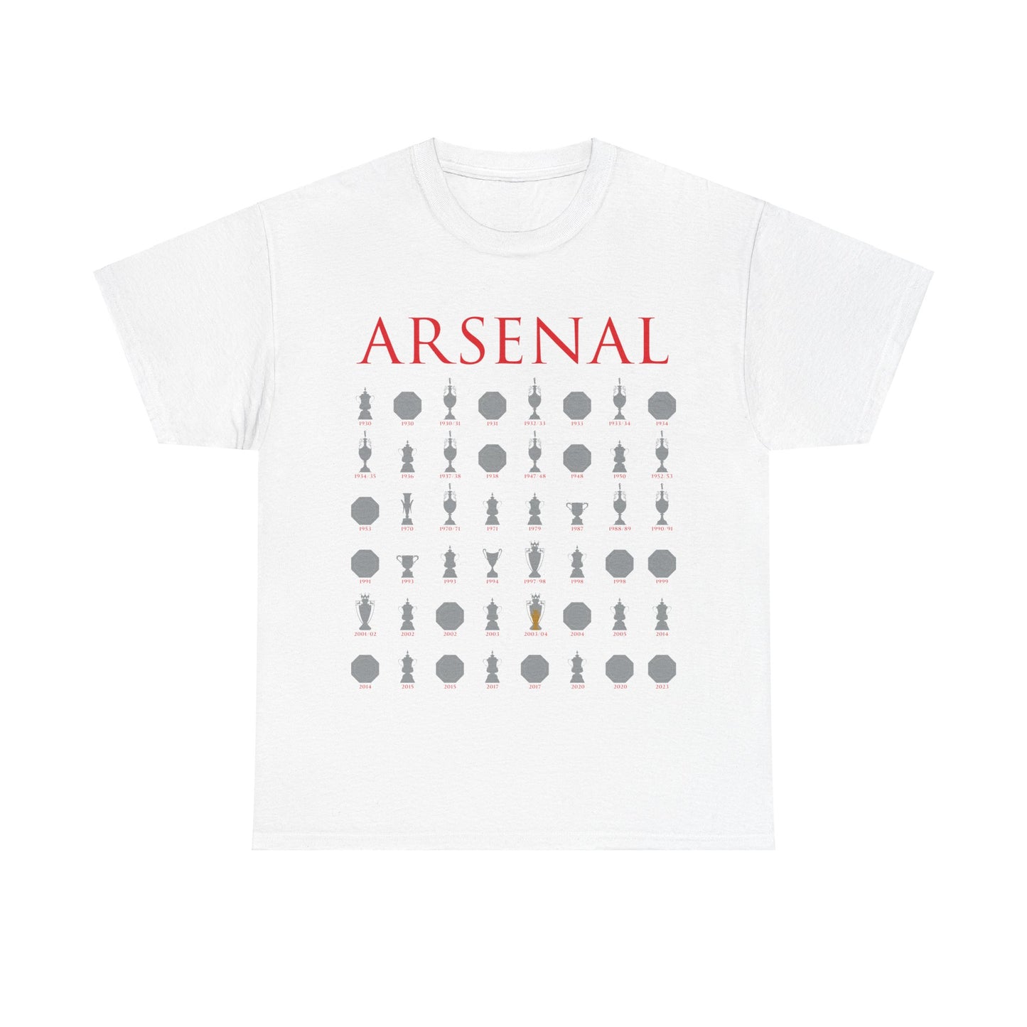 Arsenal Trophies Collection Unisex Heavy Cotton T-Shirt - Red/White/Black/Gold/Royal/Charcoal/Navy