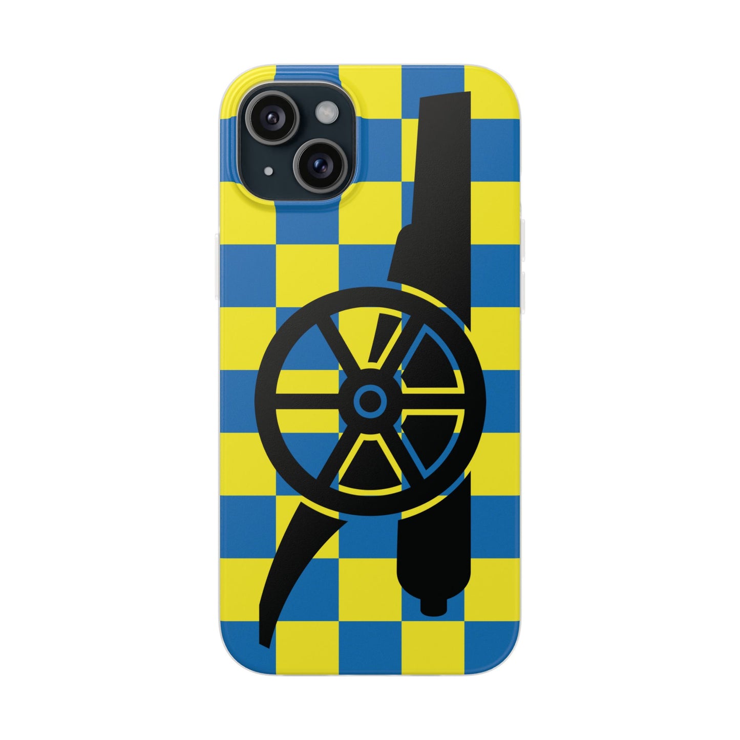 Arsenal Cannon Blue & Yellow Chequered iPhone Flexi Case - iPhone 16, 15, 14, Plus/Pro/Pro Max