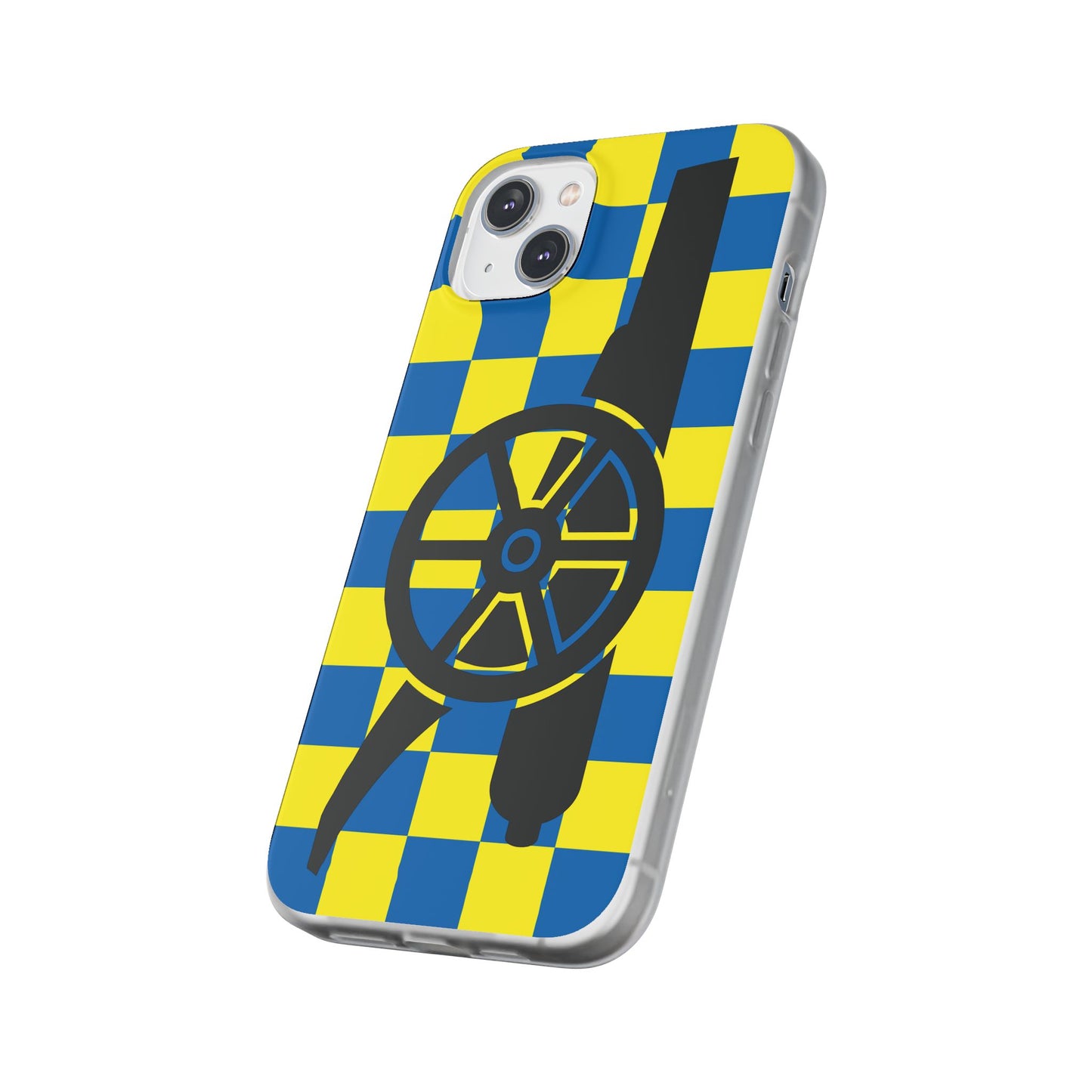 Arsenal Cannon Blue & Yellow Chequered iPhone Flexi Case - iPhone 16, 15, 14, Plus/Pro/Pro Max