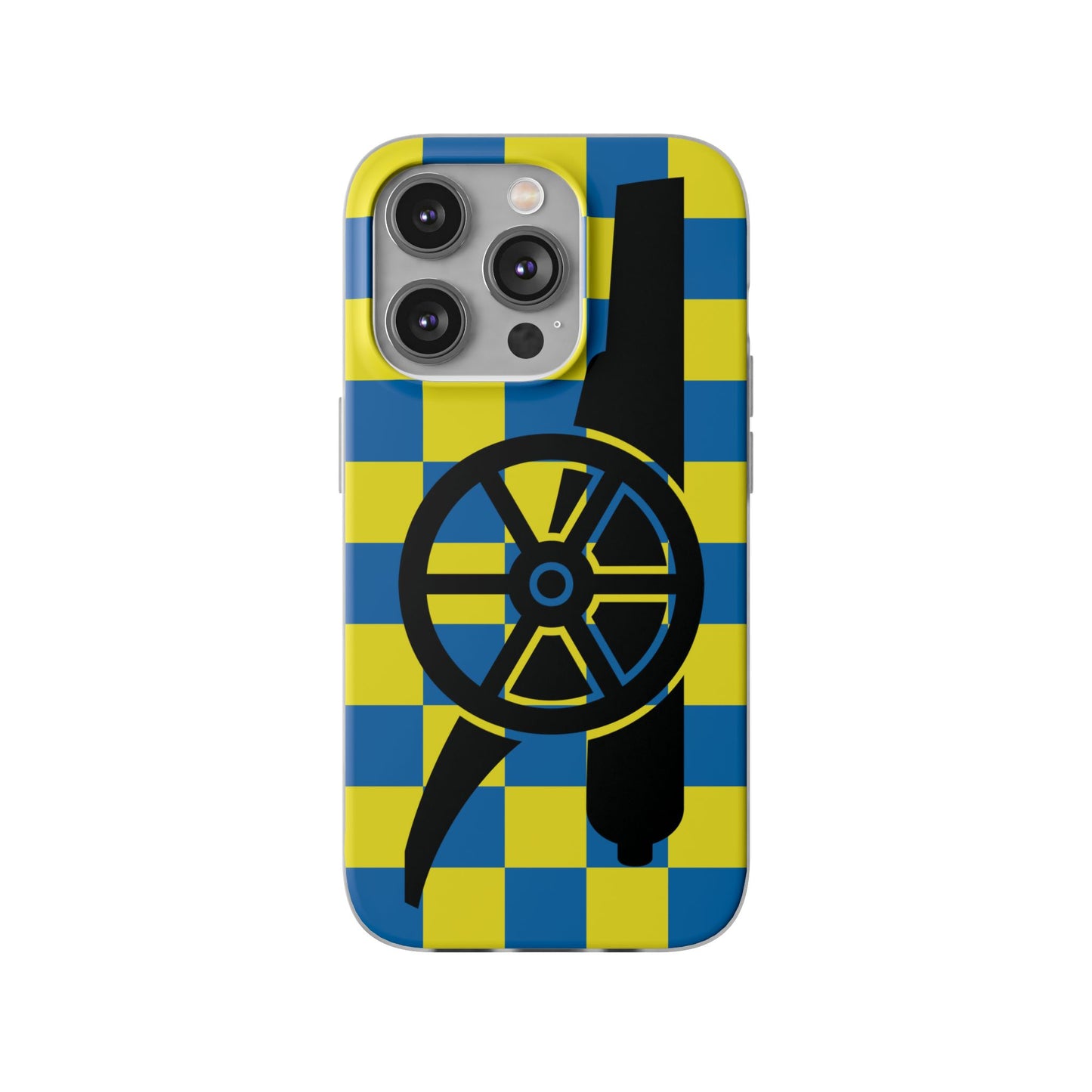 Arsenal Cannon Blue & Yellow Chequered iPhone Flexi Case - iPhone 16, 15, 14, Plus/Pro/Pro Max
