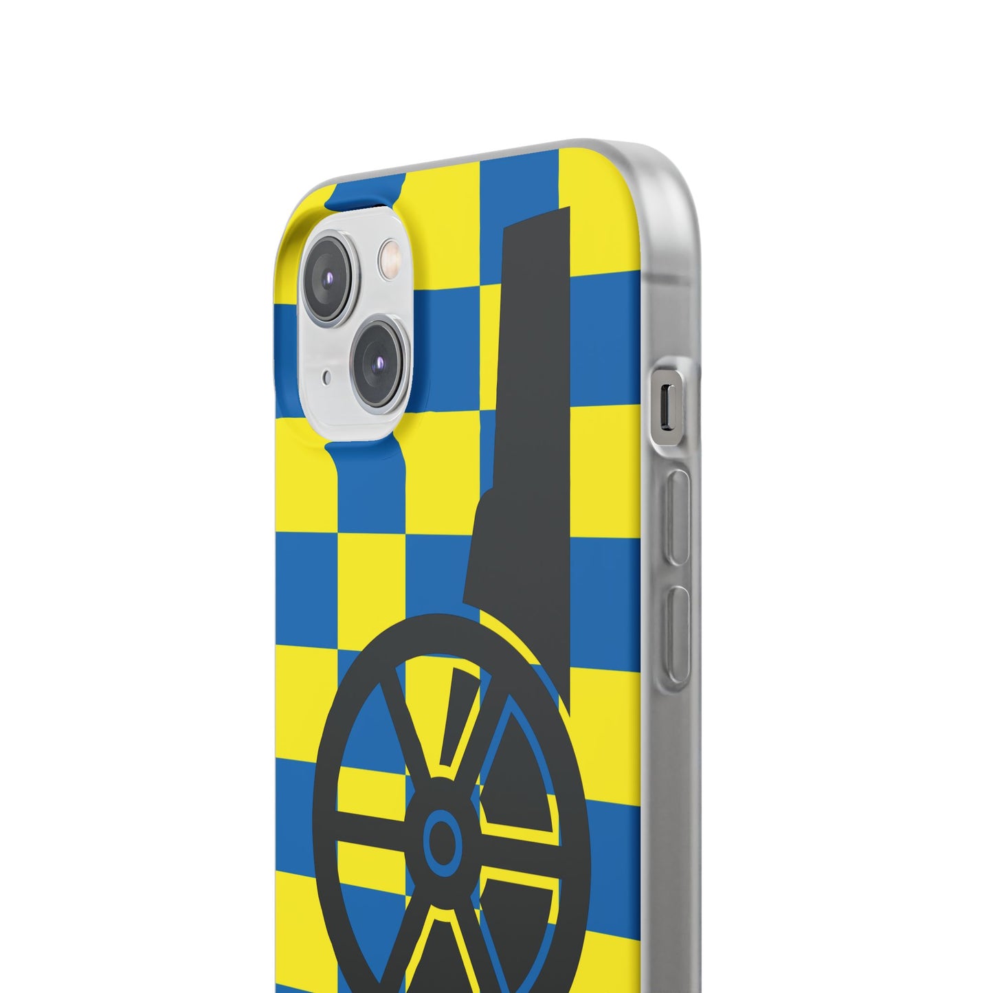 Arsenal Cannon Blue & Yellow Chequered iPhone Flexi Case - iPhone 16, 15, 14, Plus/Pro/Pro Max