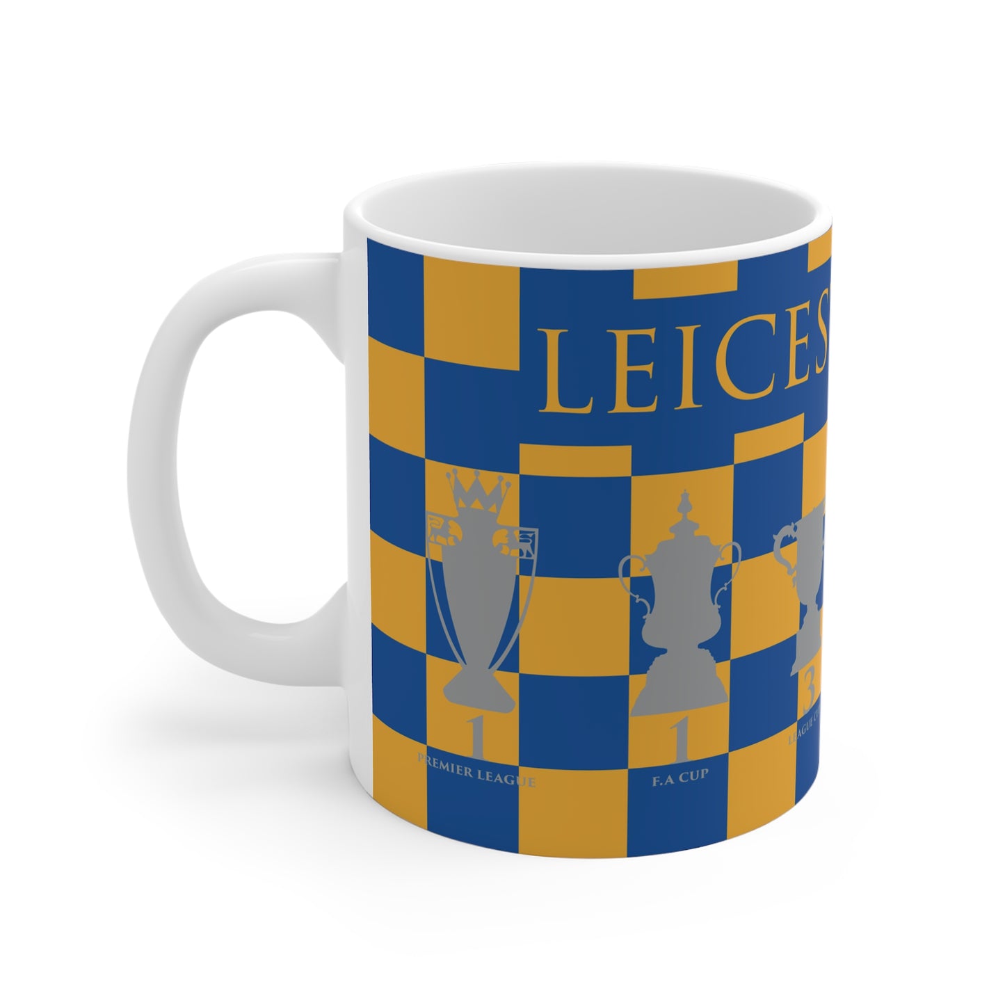 Leicester City Yellow & Blue Chequered Trophies Mug - Yellow Header Text