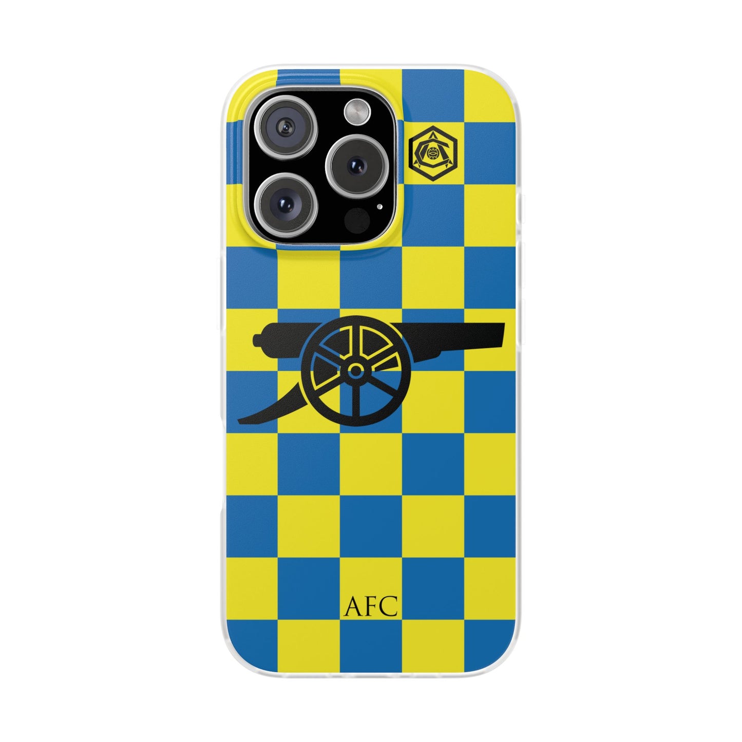 Arsenal Blue & Yellow Chequered Cannon & Monogram iPhone Flexi Case - iPhone 16, 15, 14, Plus/Pro/Pro Max