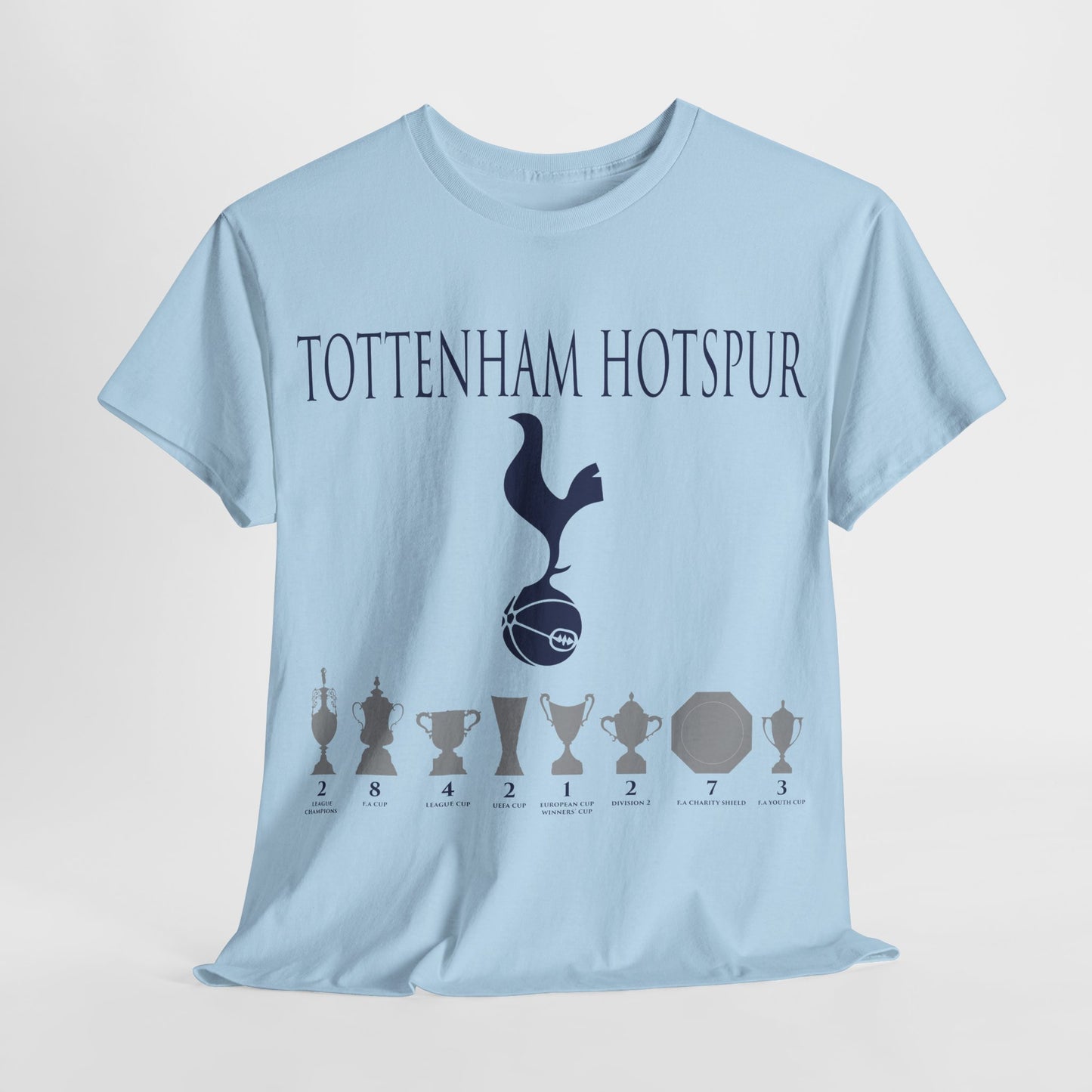 Tottenham Hotspur Cockerel & Trophies Unisex Heavy Cotton T-Shirt - Navy/White/Black/Gold/Light Blue/Royal
