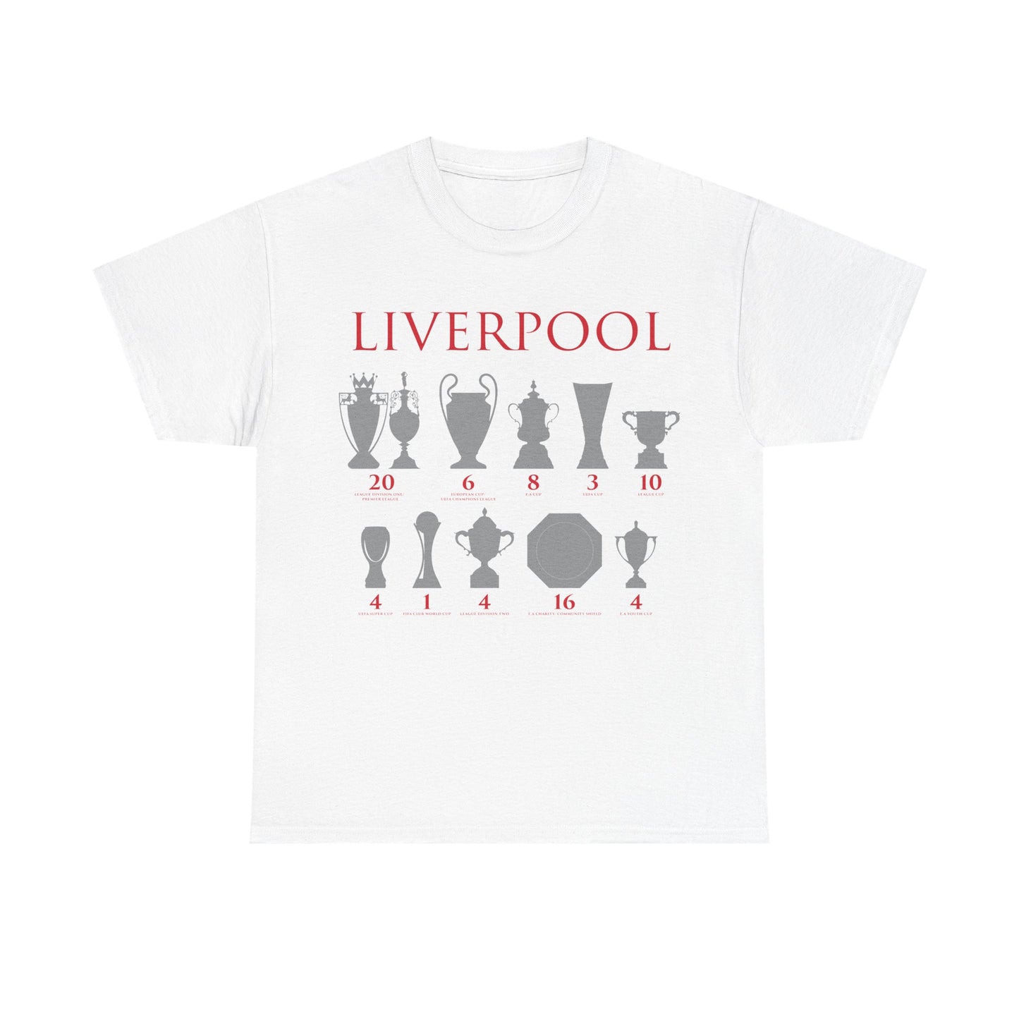 Liverpool Trophies Unisex Heavy Cotton T-Shirt - Red/White/Black/Gold
