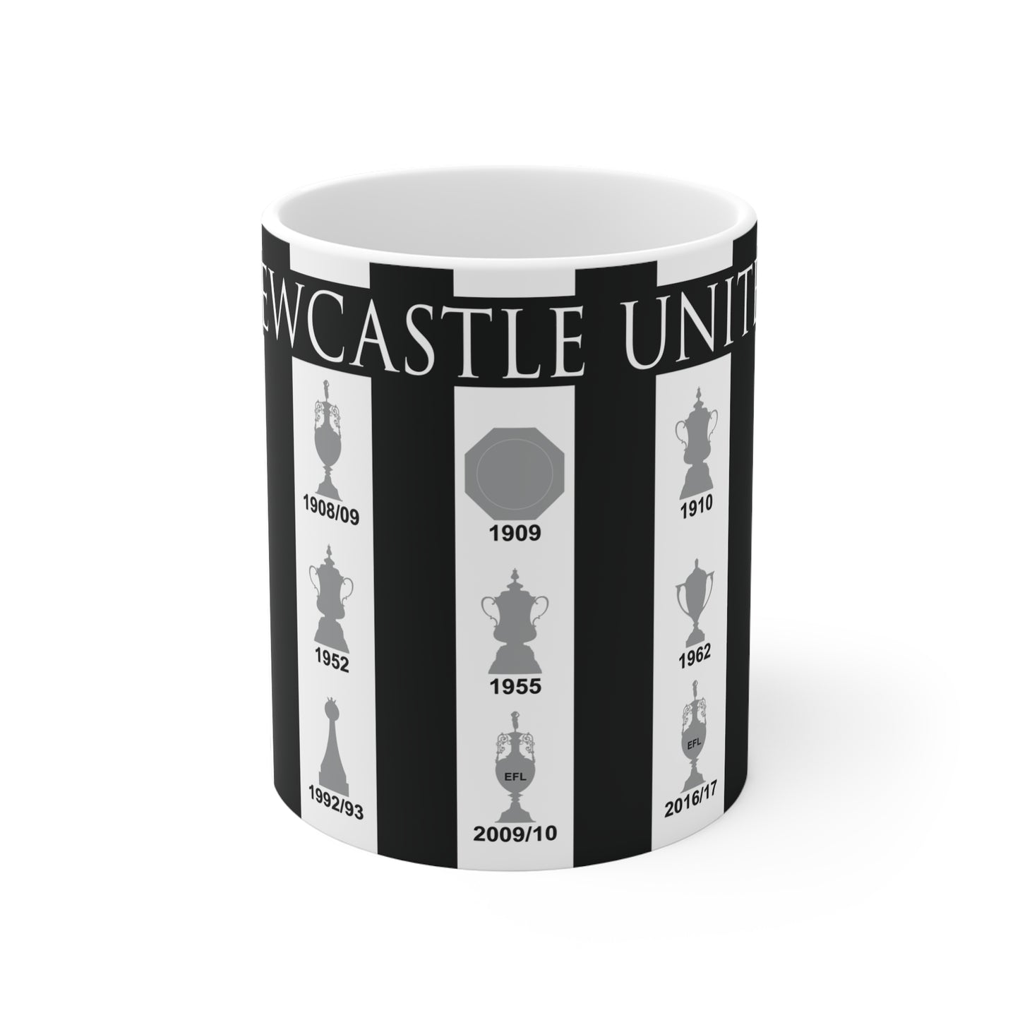 Newcastle United Trophies Collection Mug UPDATED - White Text Striped