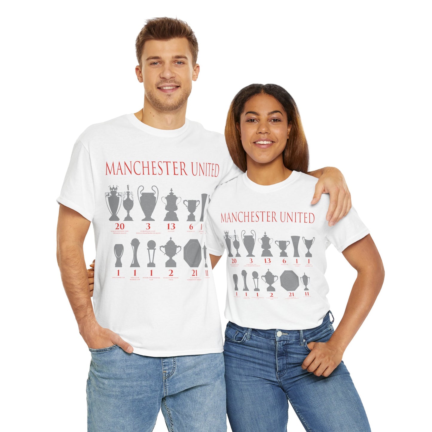 Manchester United Trophies Unisex Heavy Cotton T-Shirt - Red/White/Black