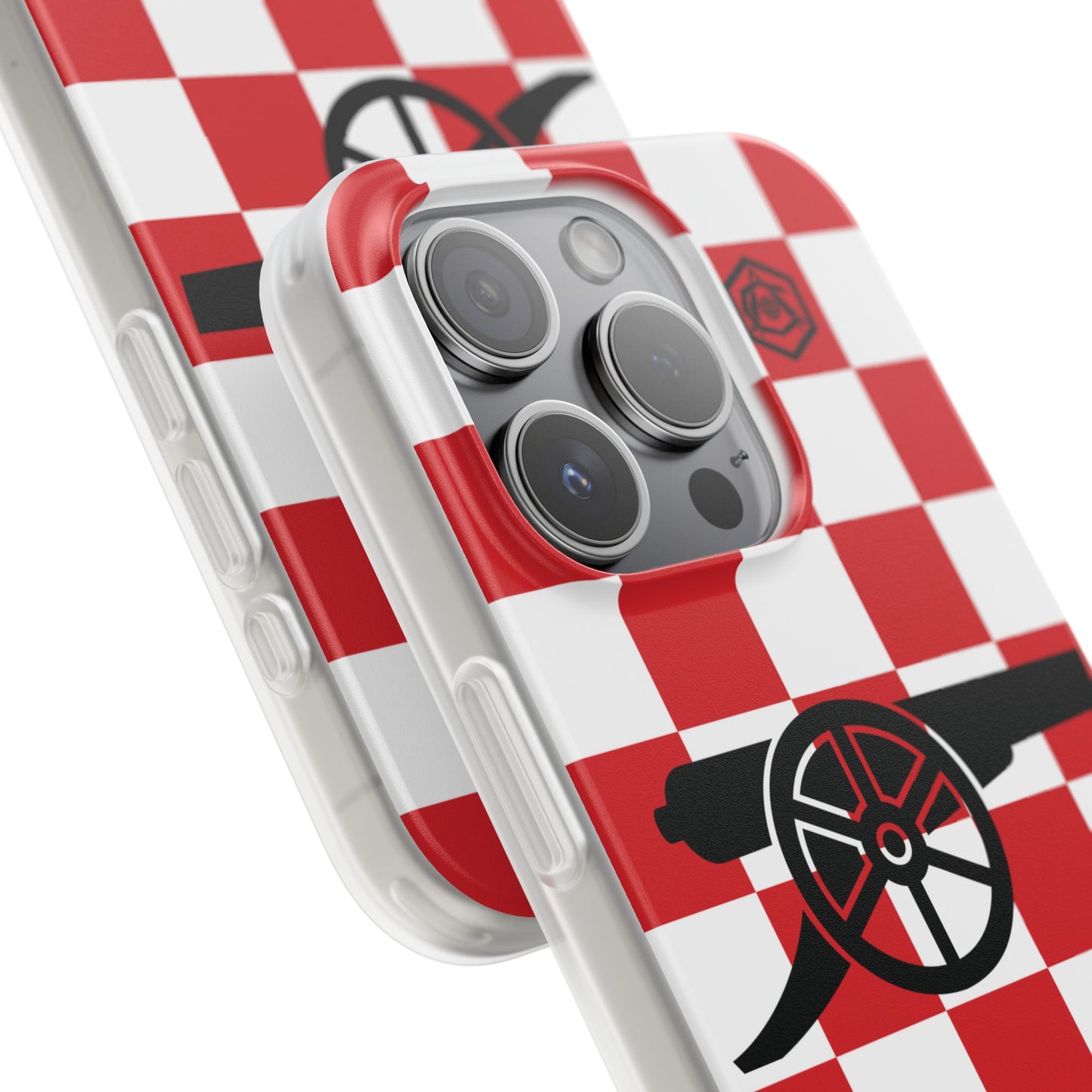 Arsenal Red & White Chequered Cannon & Monogram iPhone Flexi Case - iPhone 16, 15, 14, Plus/Pro/Pro Max