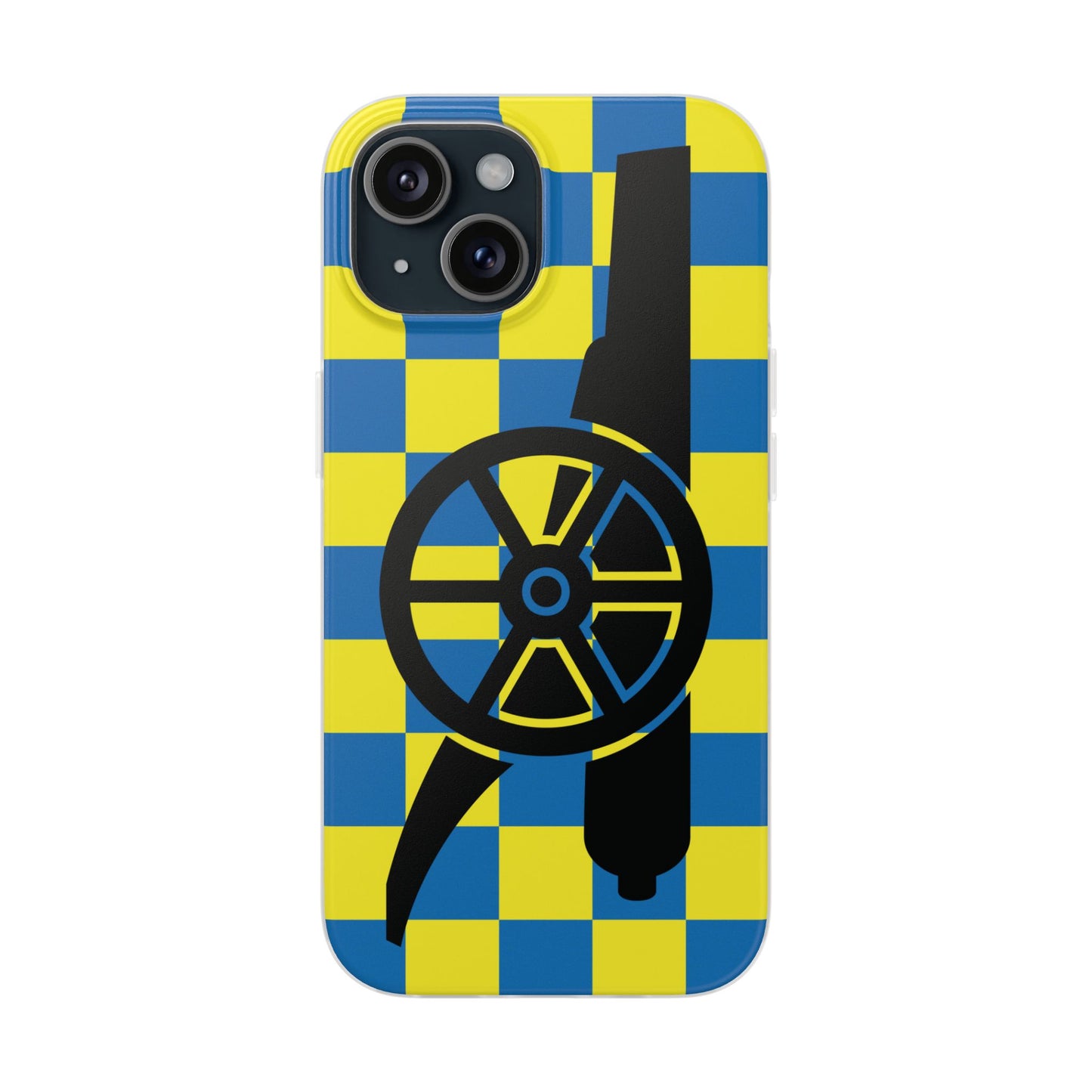 Arsenal Cannon Blue & Yellow Chequered iPhone Flexi Case - iPhone 16, 15, 14, Plus/Pro/Pro Max
