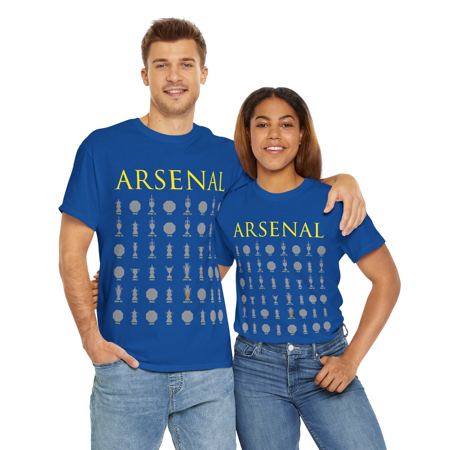 Arsenal Trophies Collection Unisex Heavy Cotton T-Shirt - Red/White/Black/Gold/Royal/Charcoal/Navy