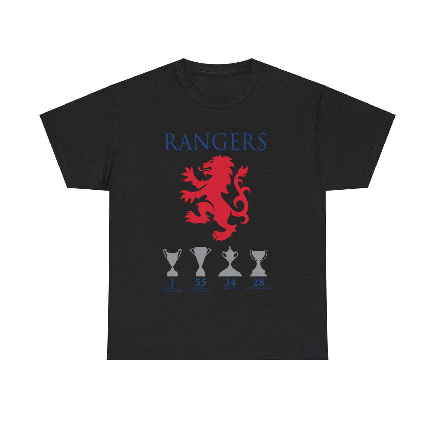 Rangers Lion & Trophies Unisex Heavy Cotton T-Shirt - Royal/White/Black/Sport Grey/Navy/Red