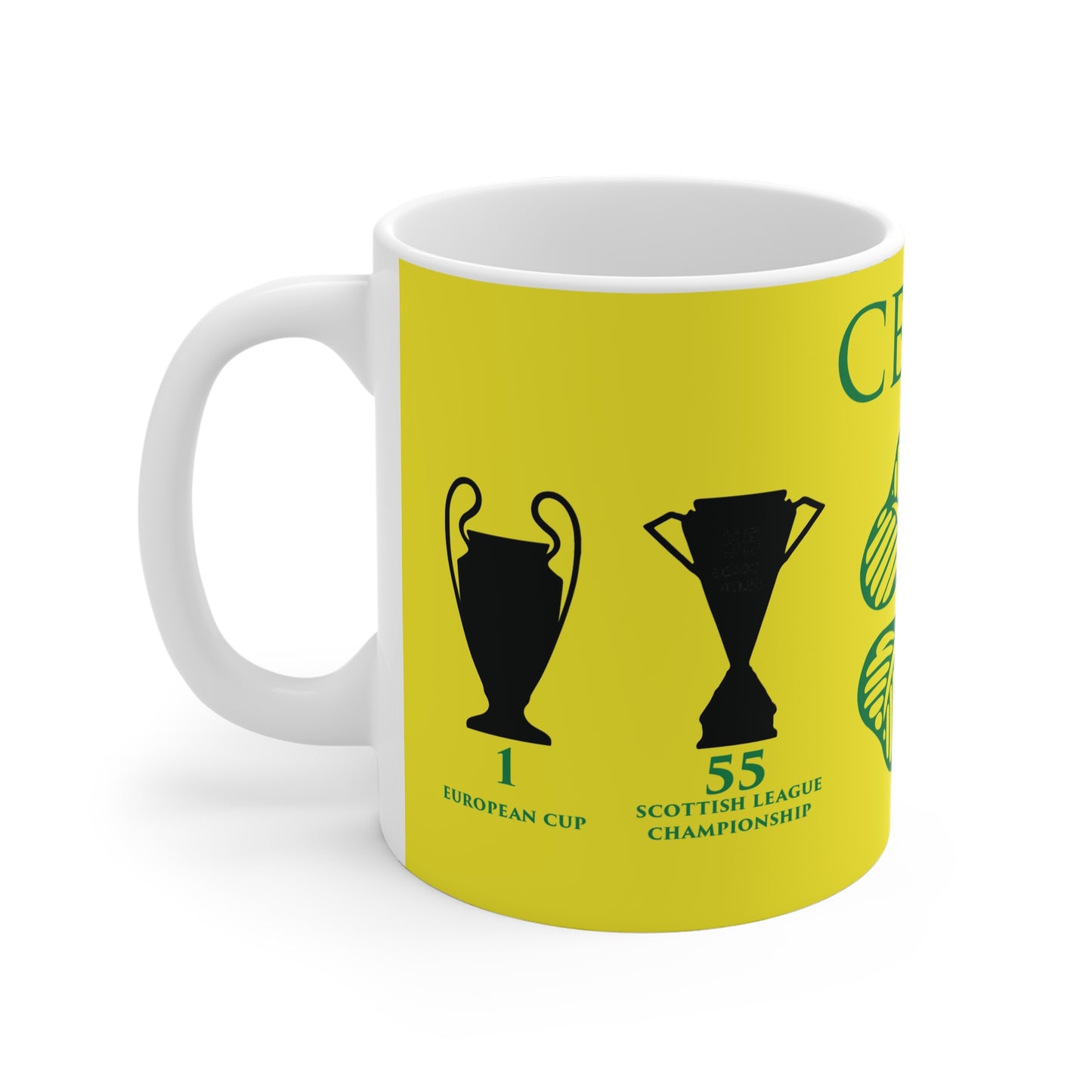 Celtic Trophies & Clover Mug - Yellow