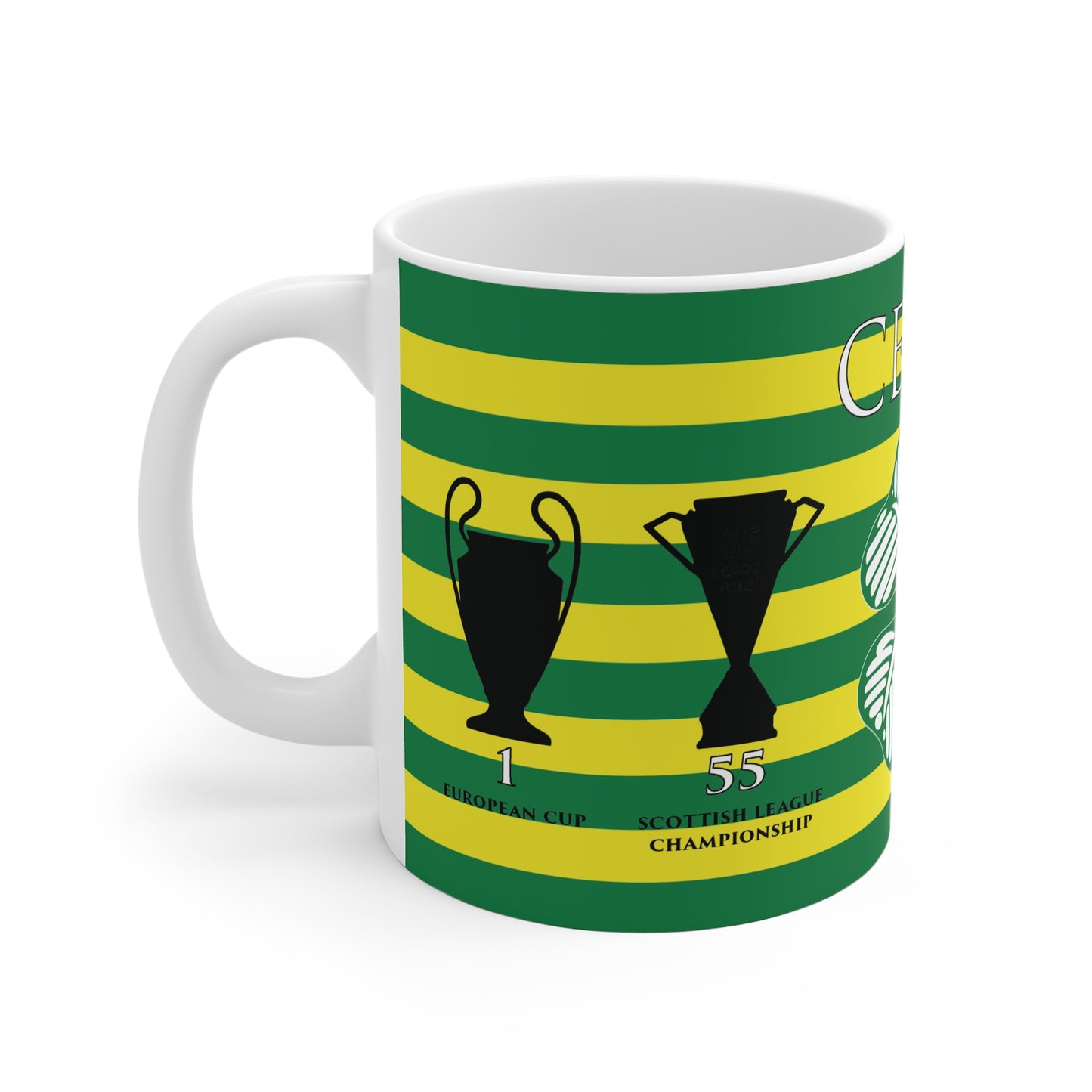 Celtic Trophies & Clover Mug - Yellow Hoops