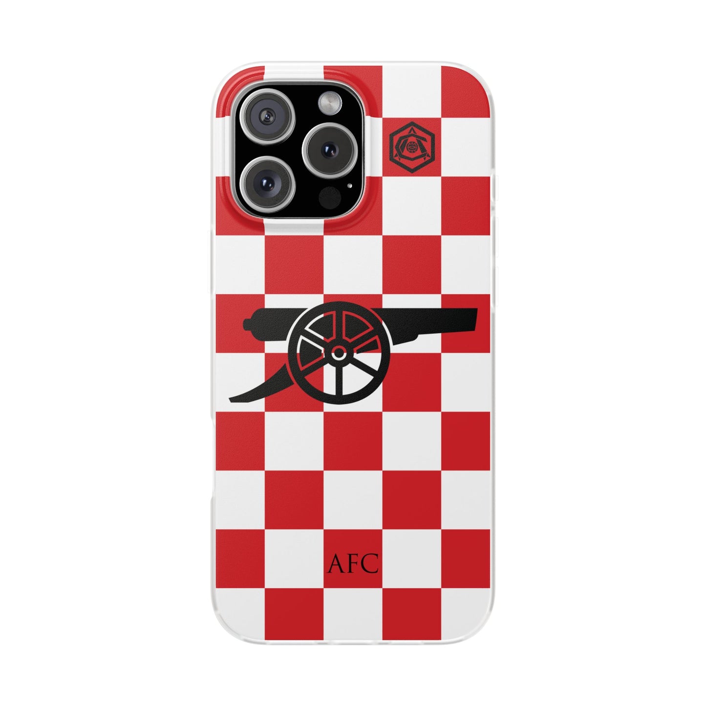 Arsenal Red & White Chequered Cannon & Monogram iPhone Flexi Case - iPhone 16, 15, 14, Plus/Pro/Pro Max