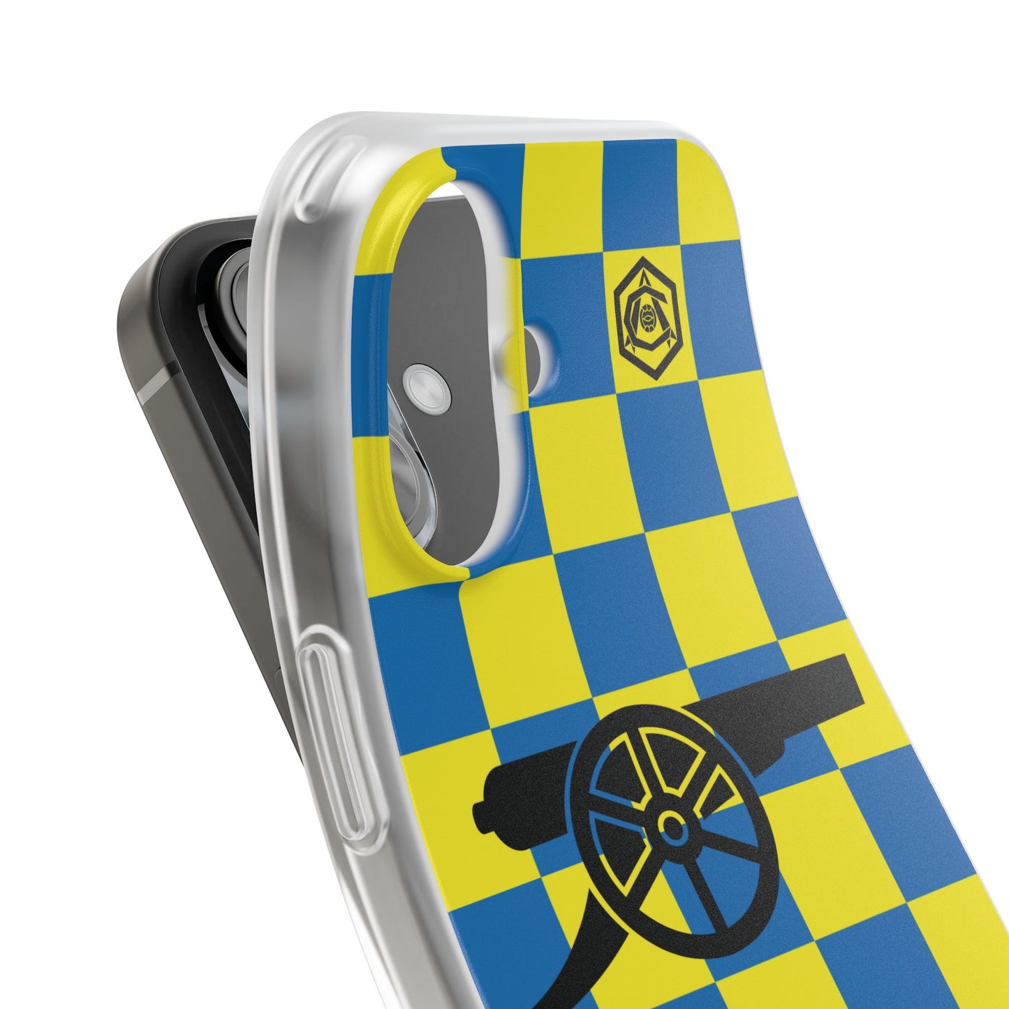 Arsenal Blue & Yellow Chequered Cannon & Monogram iPhone Flexi Case - iPhone 16, 15, 14, Plus/Pro/Pro Max