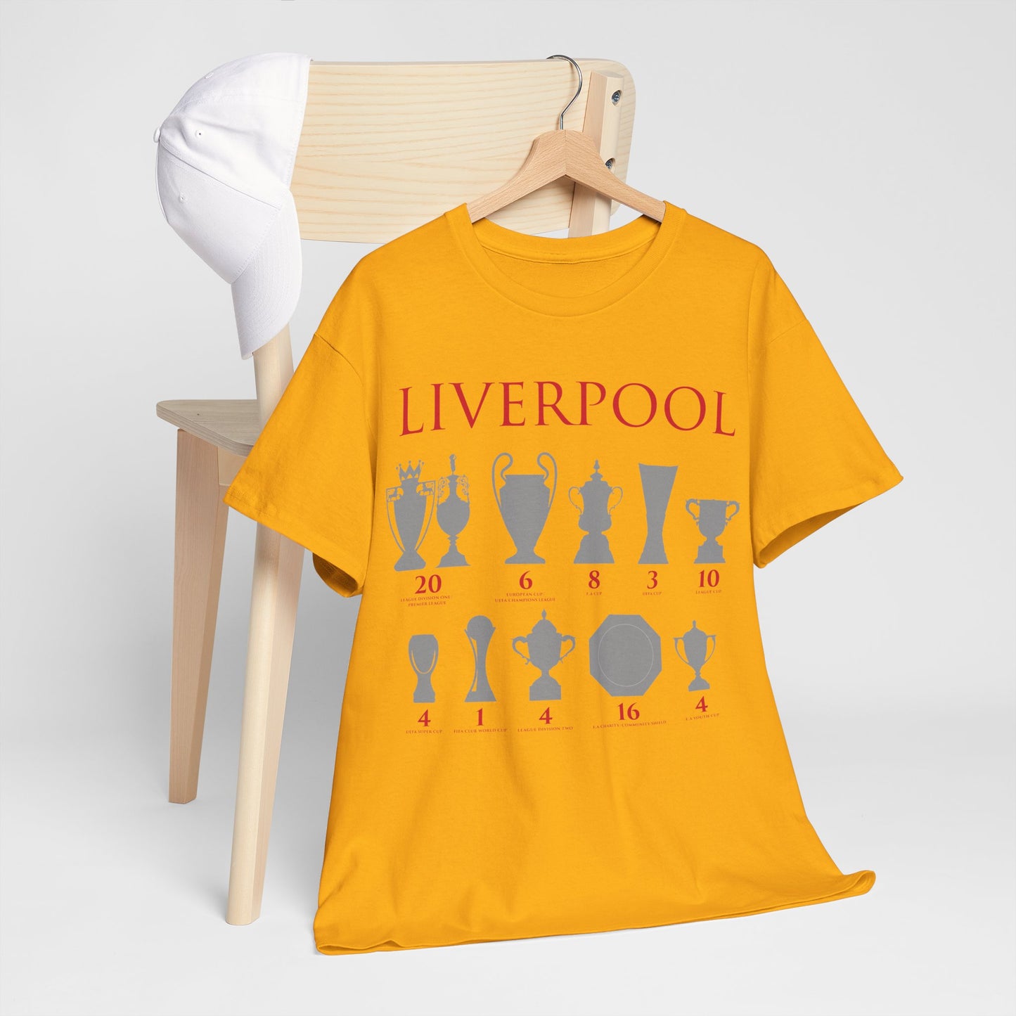 Liverpool Trophies Unisex Heavy Cotton T-Shirt - Red/White/Black/Gold