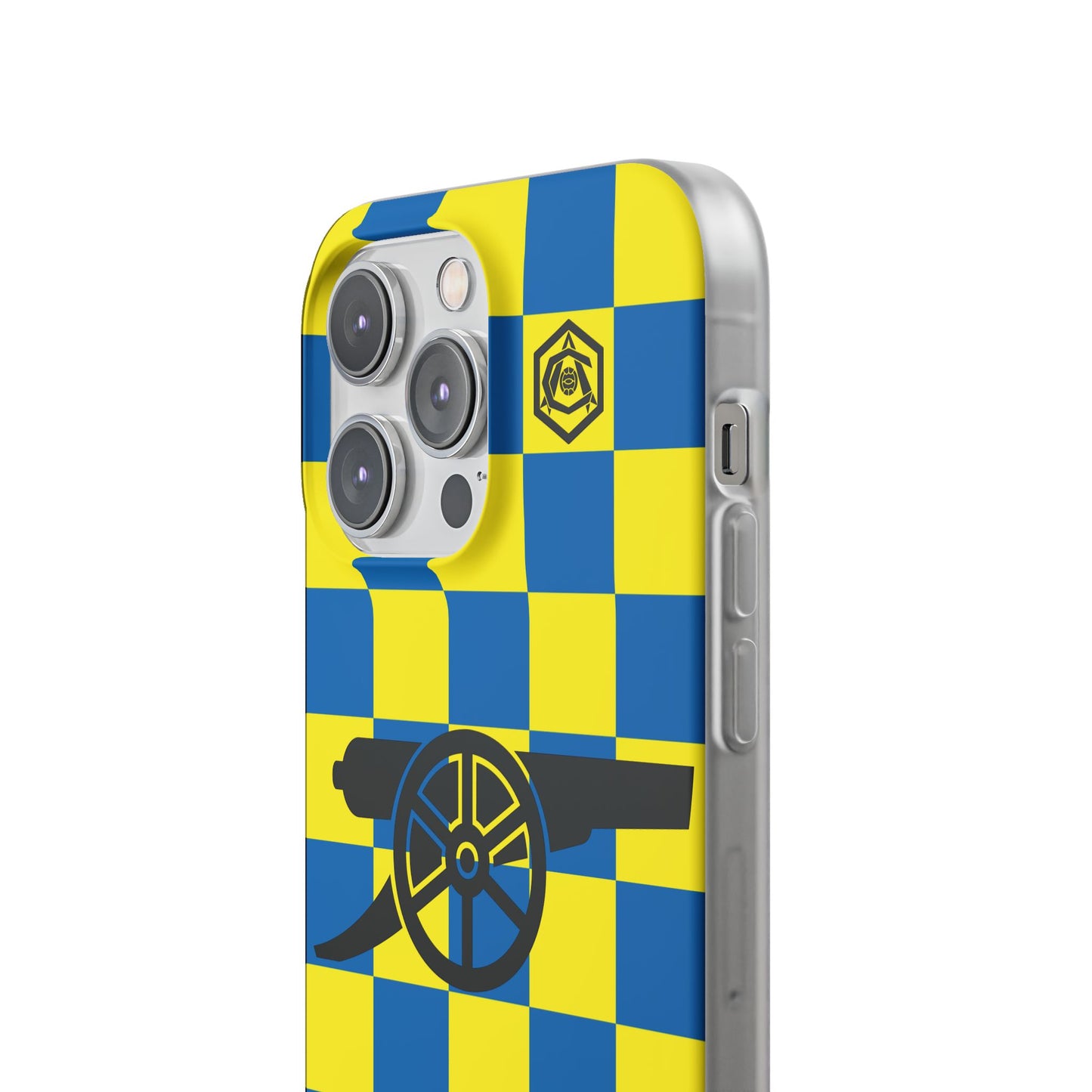 Arsenal Blue & Yellow Chequered Cannon & Monogram iPhone Flexi Case - iPhone 16, 15, 14, Plus/Pro/Pro Max