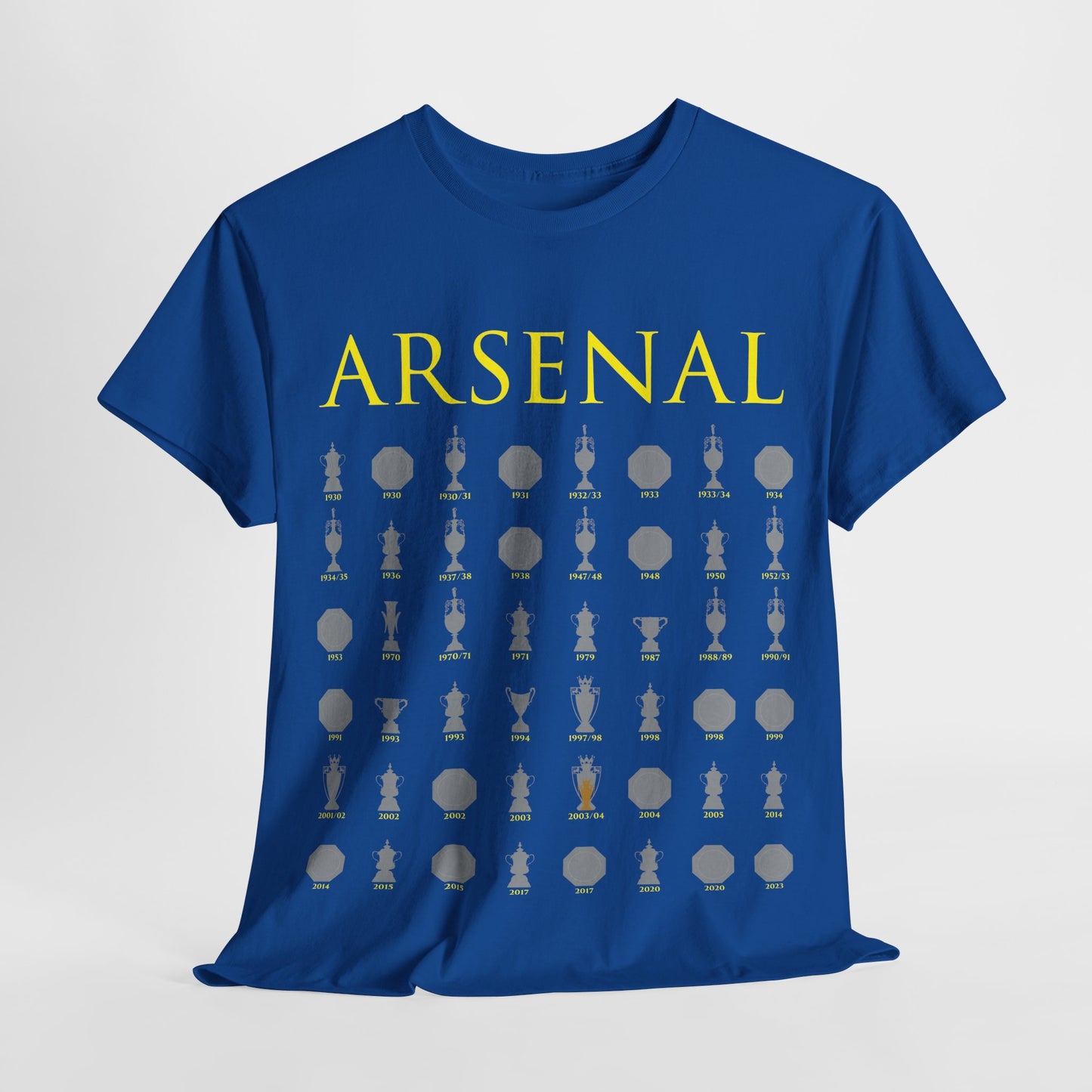 Arsenal Trophies Collection Unisex Heavy Cotton T-Shirt - Red/White/Black/Gold/Royal/Charcoal/Navy
