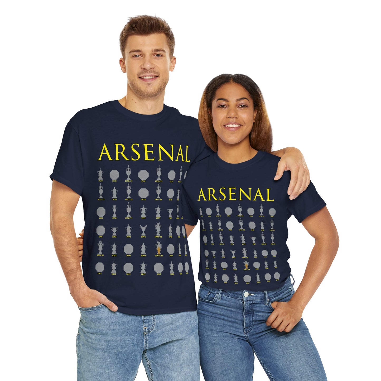 Arsenal Trophies Collection Unisex Heavy Cotton T-Shirt - Red/White/Black/Gold/Royal/Charcoal/Navy
