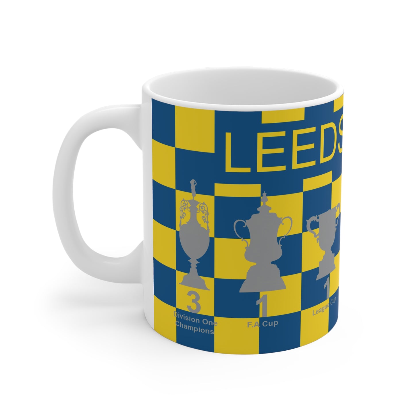 Leeds United Yellow & Blue Chequered Trophies Mug