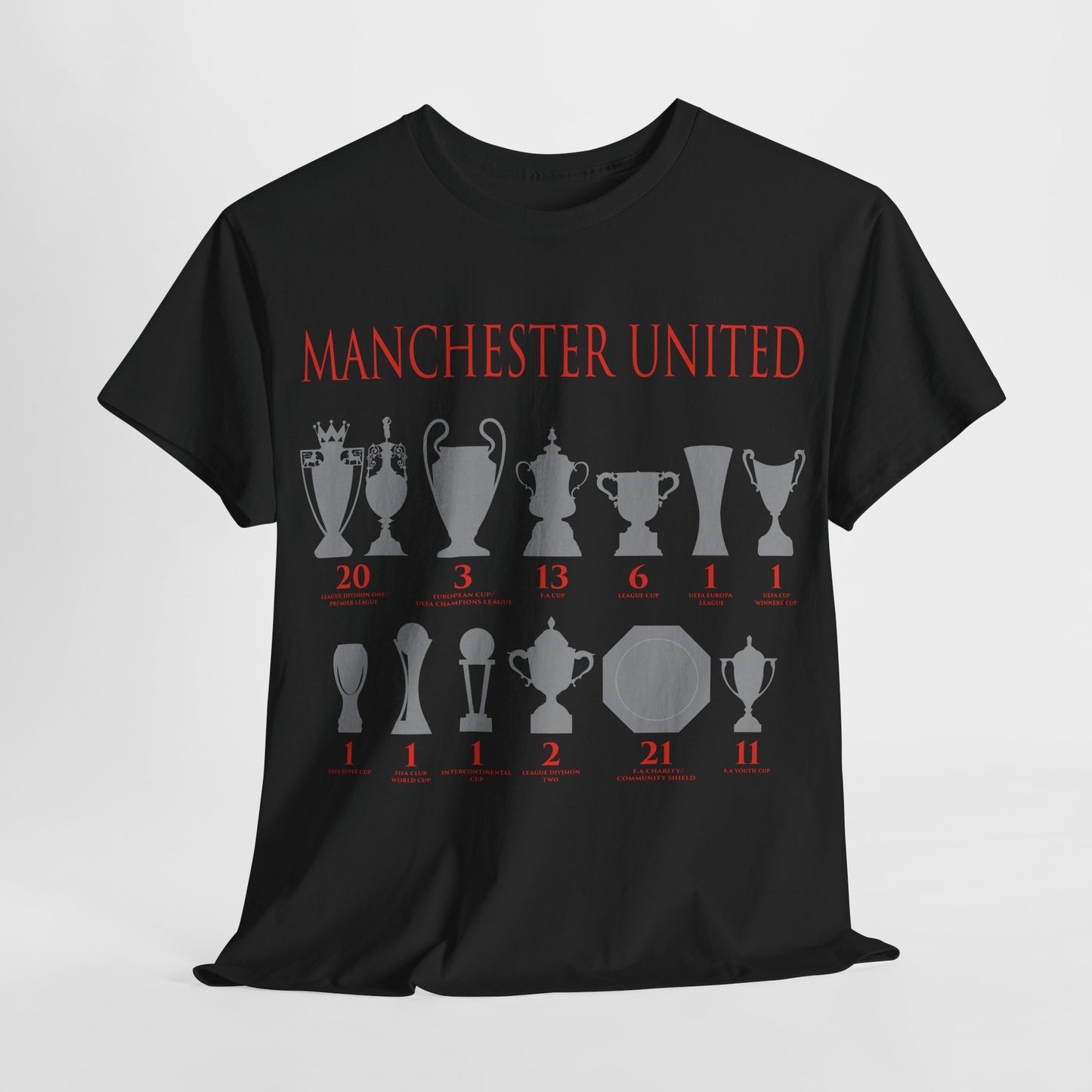 Manchester United Trophies Unisex Heavy Cotton T-Shirt - Red/White/Black