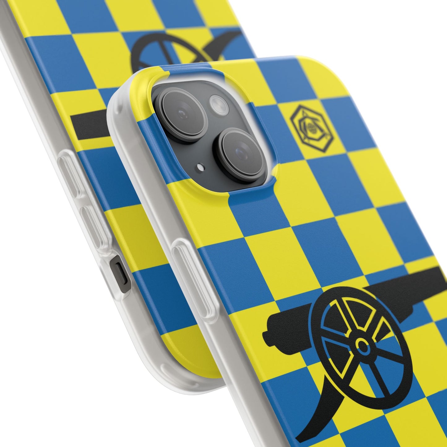 Arsenal Blue & Yellow Chequered Cannon & Monogram iPhone Flexi Case - iPhone 16, 15, 14, Plus/Pro/Pro Max