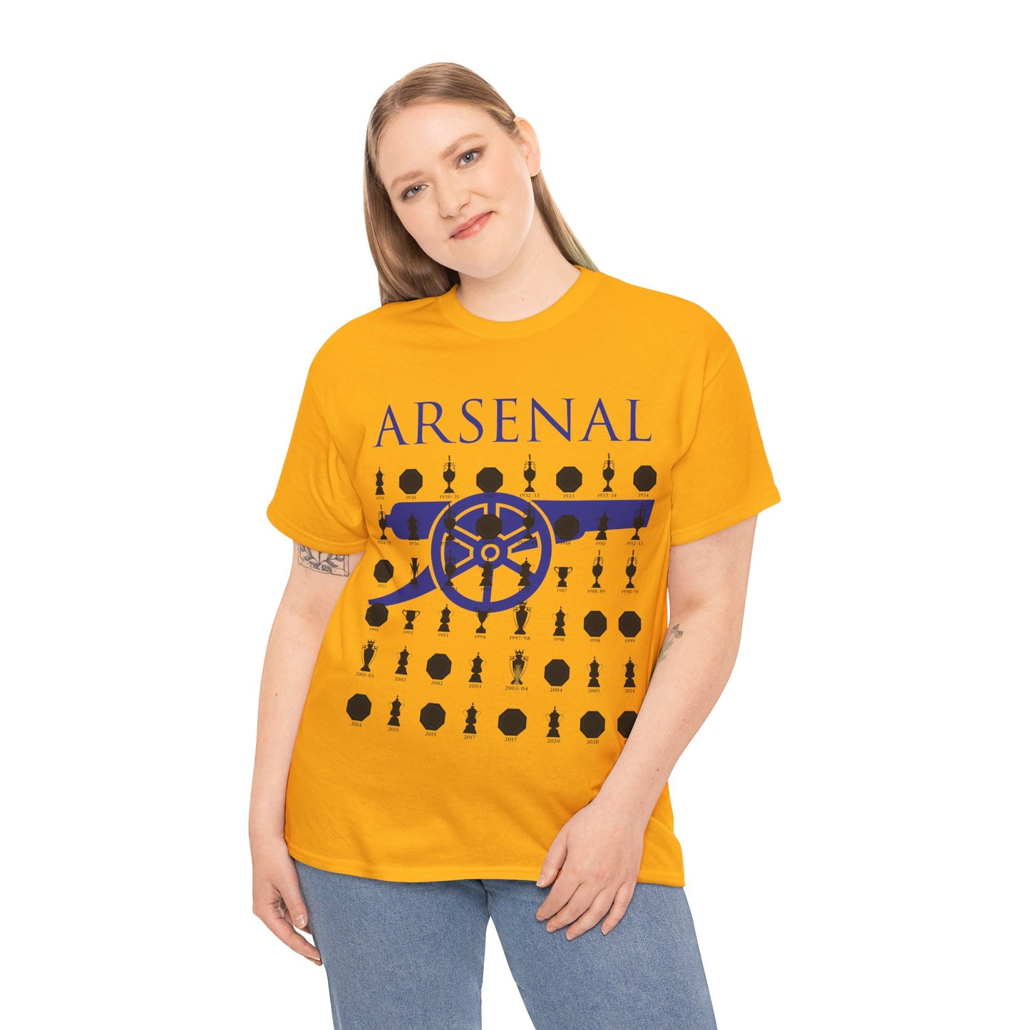Arsenal Cannon & Trophies Collection Unisex Heavy Cotton T-Shirt - Red/Black/White/Sport Grey/Royal/Gold/Navy