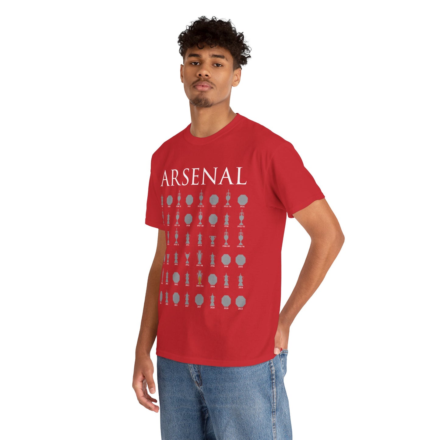 Arsenal Trophies Collection Unisex Heavy Cotton T-Shirt - Red/White/Black/Gold/Royal/Charcoal/Navy