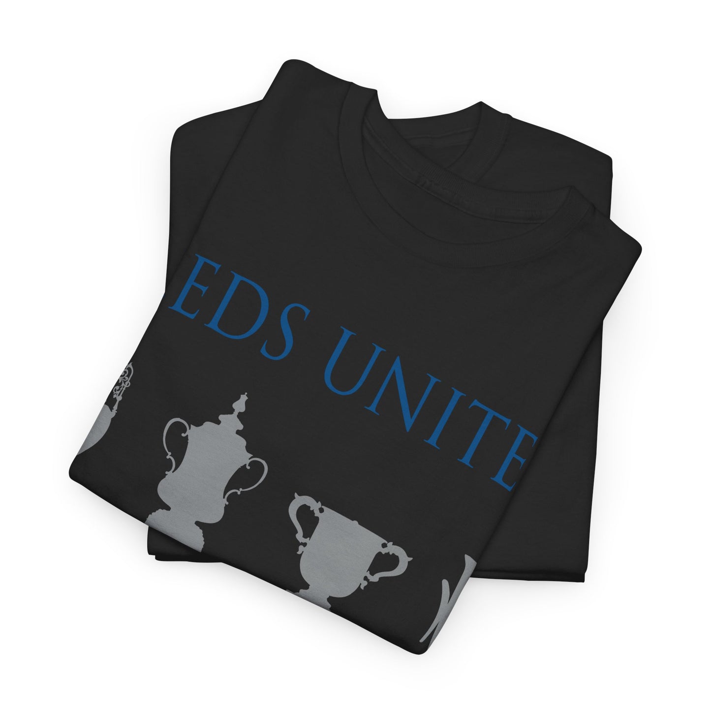 Leeds United Trophies Unisex Heavy Cotton T-Shirt - White/Black/Gold/Royal/Navy
