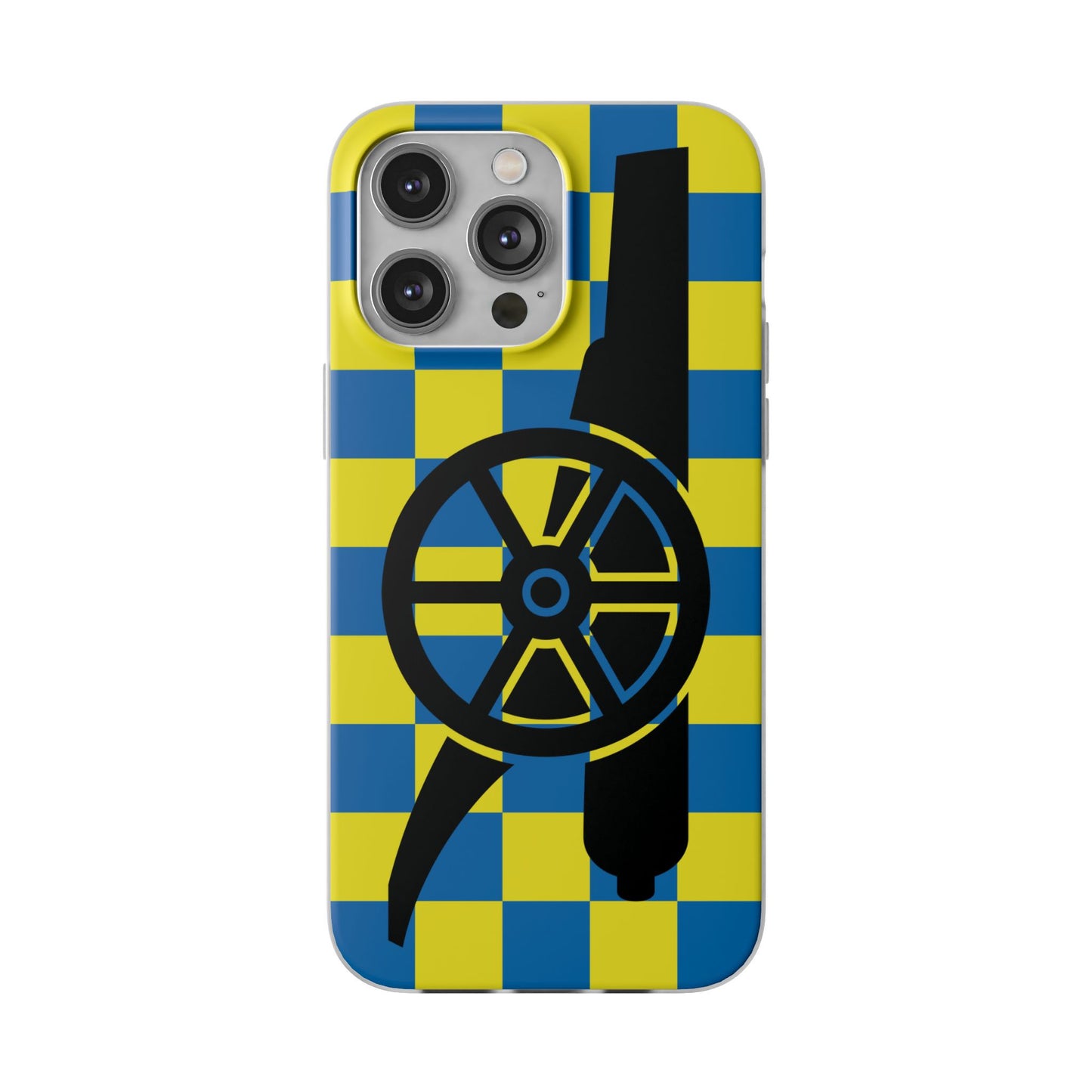 Arsenal Cannon Blue & Yellow Chequered iPhone Flexi Case - iPhone 16, 15, 14, Plus/Pro/Pro Max