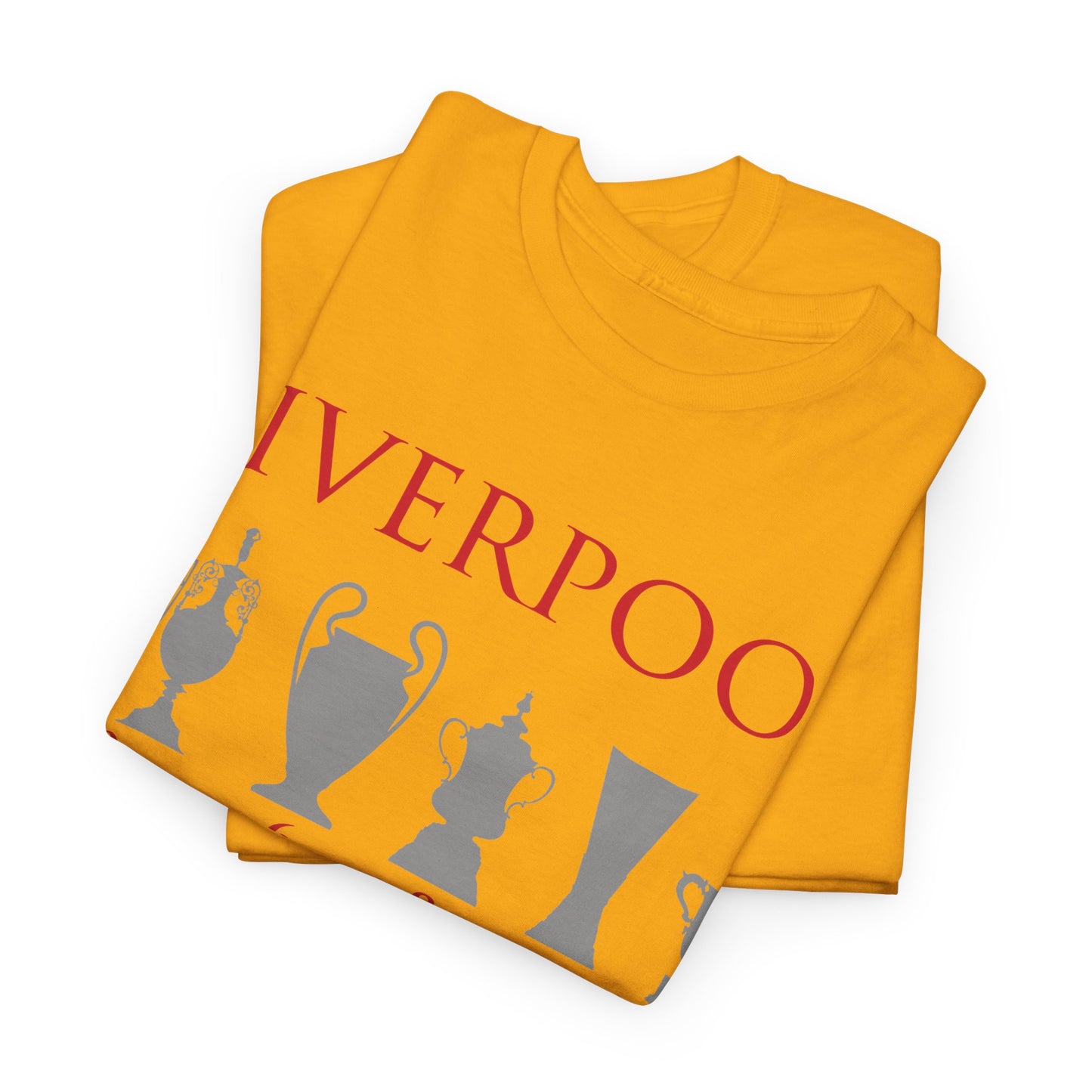 Liverpool Trophies Unisex Heavy Cotton T-Shirt - Red/White/Black/Gold