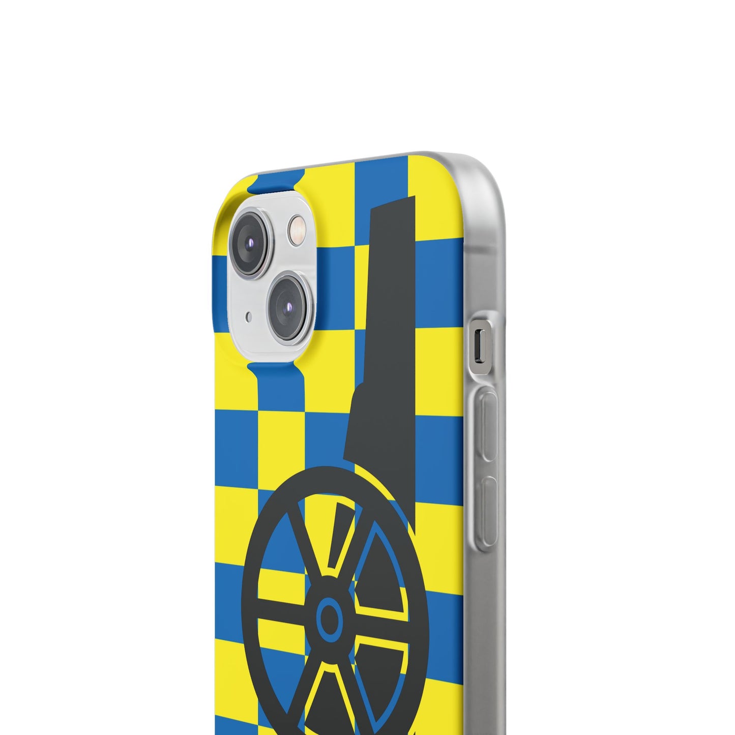 Arsenal Cannon Blue & Yellow Chequered iPhone Flexi Case - iPhone 16, 15, 14, Plus/Pro/Pro Max