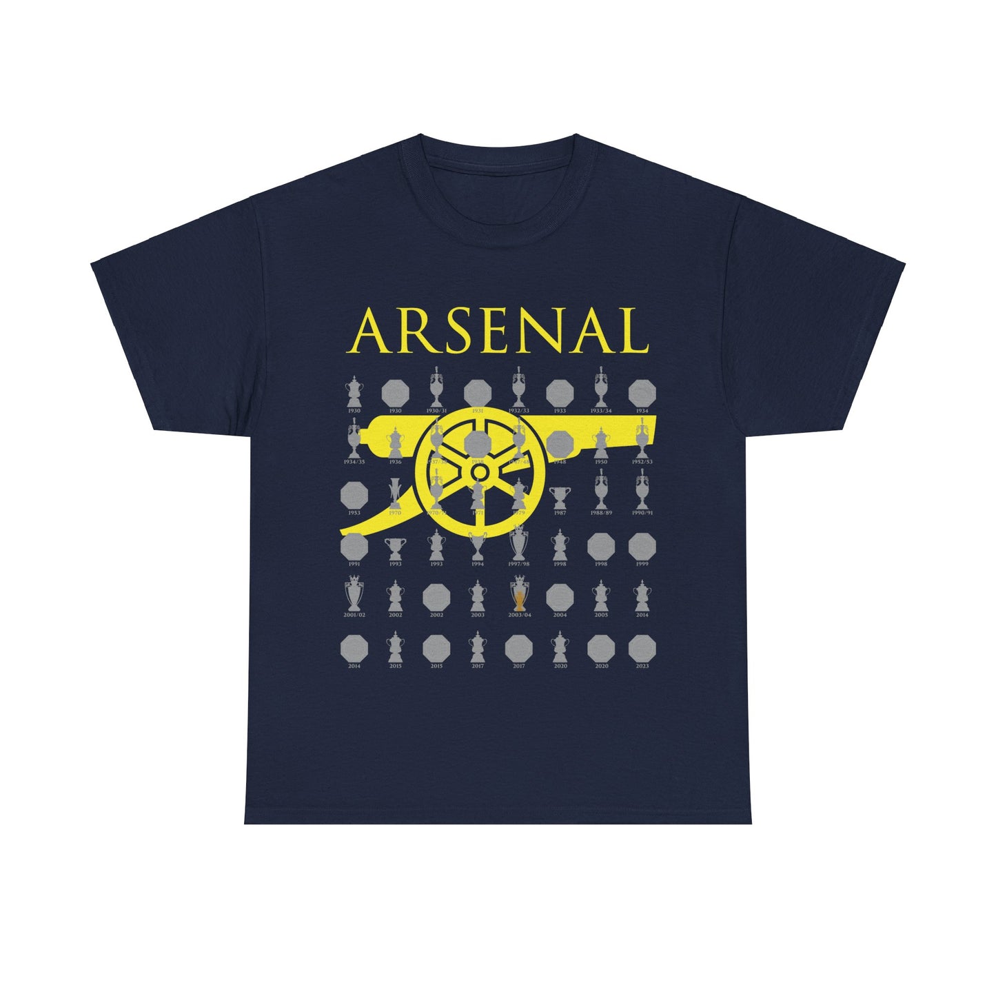 Arsenal Cannon & Trophies Collection Unisex Heavy Cotton T-Shirt - Red/Black/White/Sport Grey/Royal/Gold/Navy