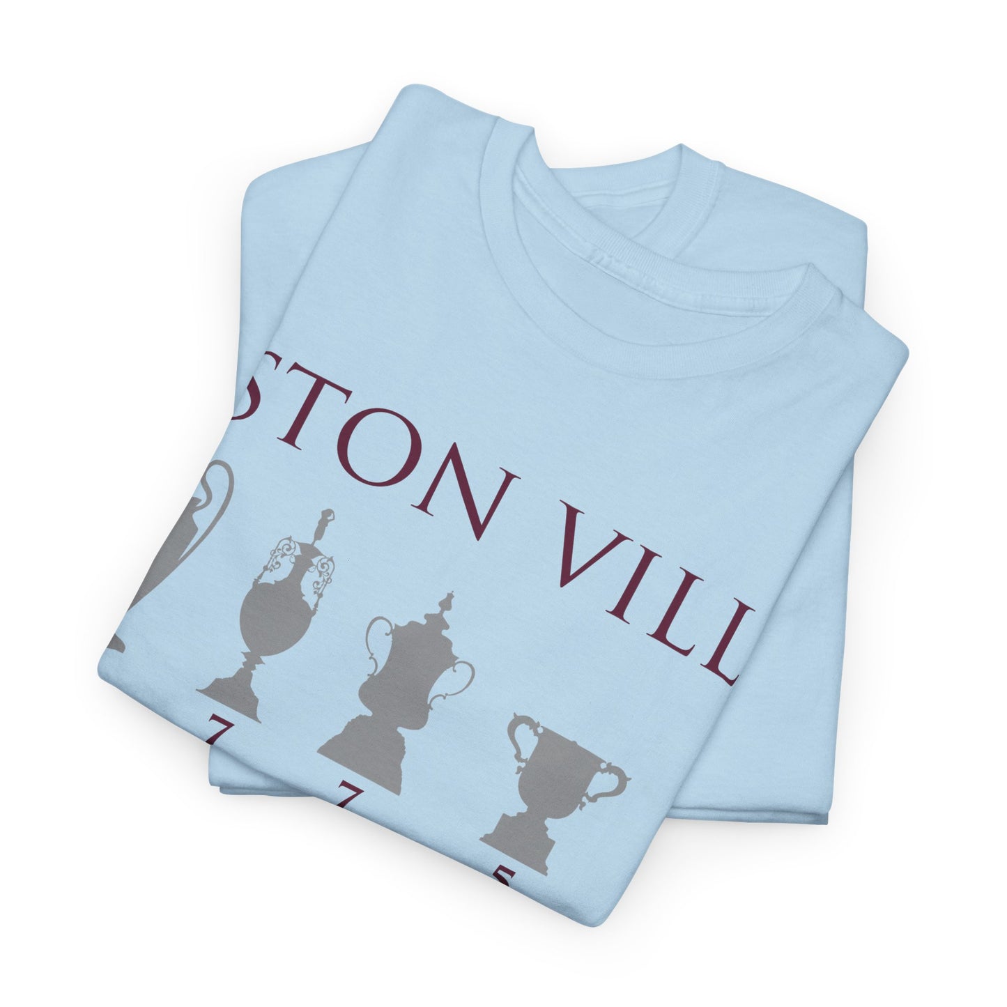 Aston Villa Trophies Unisex Heavy Cotton T-Shirt - Maroon/White/Light Blue