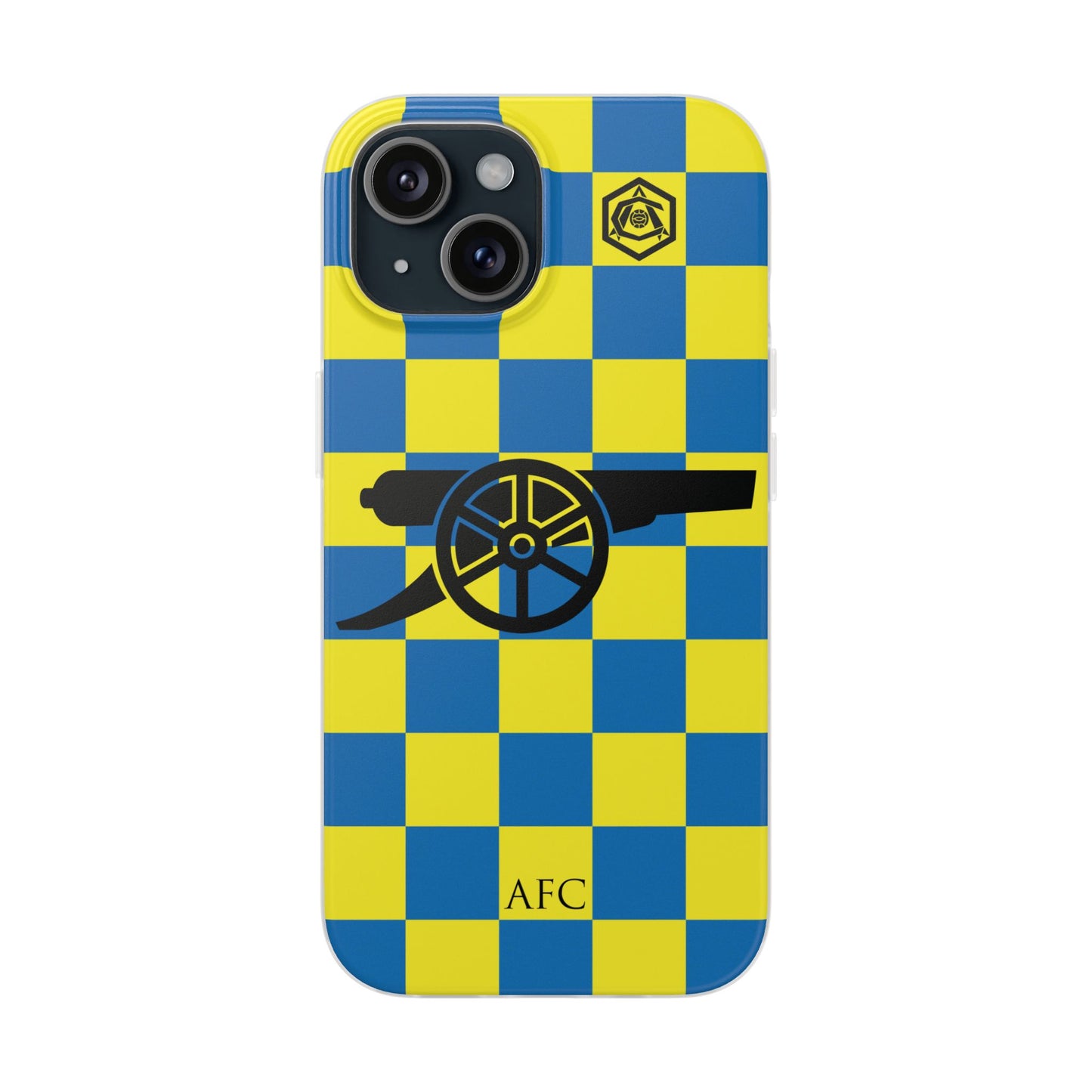 Arsenal Blue & Yellow Chequered Cannon & Monogram iPhone Flexi Case - iPhone 16, 15, 14, Plus/Pro/Pro Max