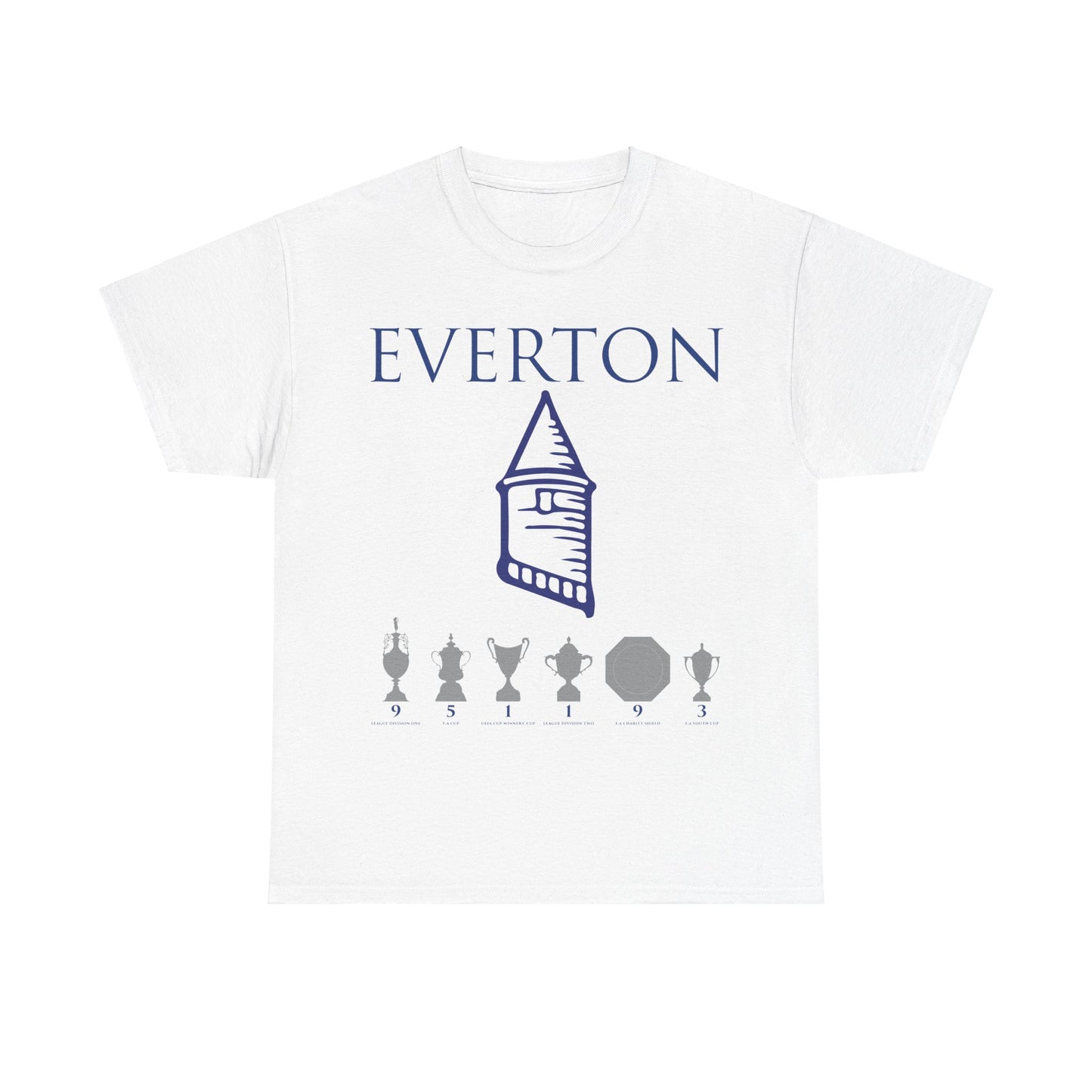 Everton Tower & Trophies Unisex Heavy Cotton T-Shirt - Royal/White/Black/Gold/Navy