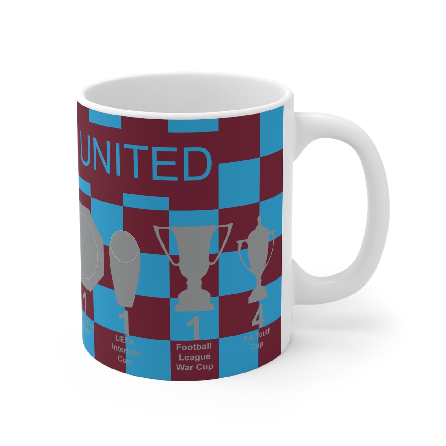 West Ham United Claret & Blue Chequered Trophies Mug - Blue Text