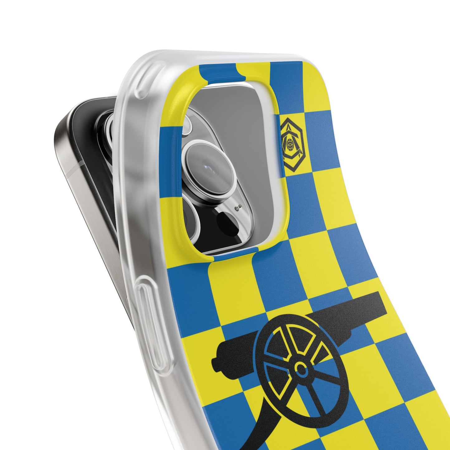 Arsenal Blue & Yellow Chequered Cannon & Monogram iPhone Flexi Case - iPhone 16, 15, 14, Plus/Pro/Pro Max
