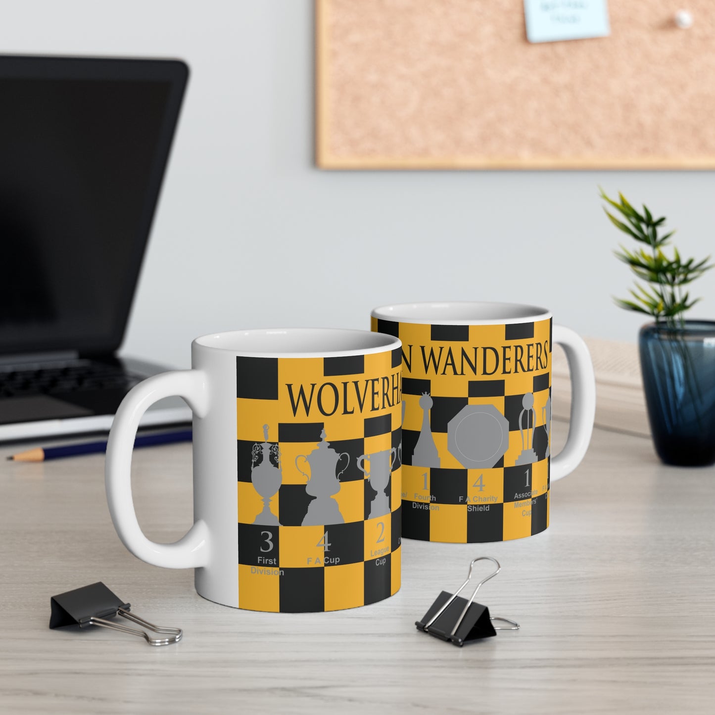 Wolverhampton Wanderers Chequered Trophies Mug - Black Header Text