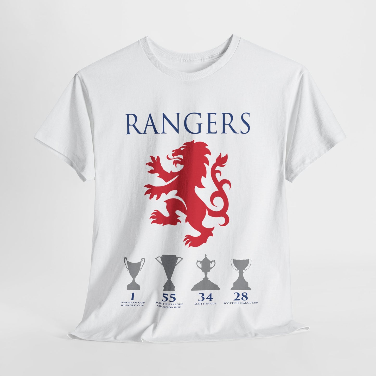 Rangers Lion & Trophies Unisex Heavy Cotton T-Shirt - Royal/White/Black/Sport Grey/Navy/Red