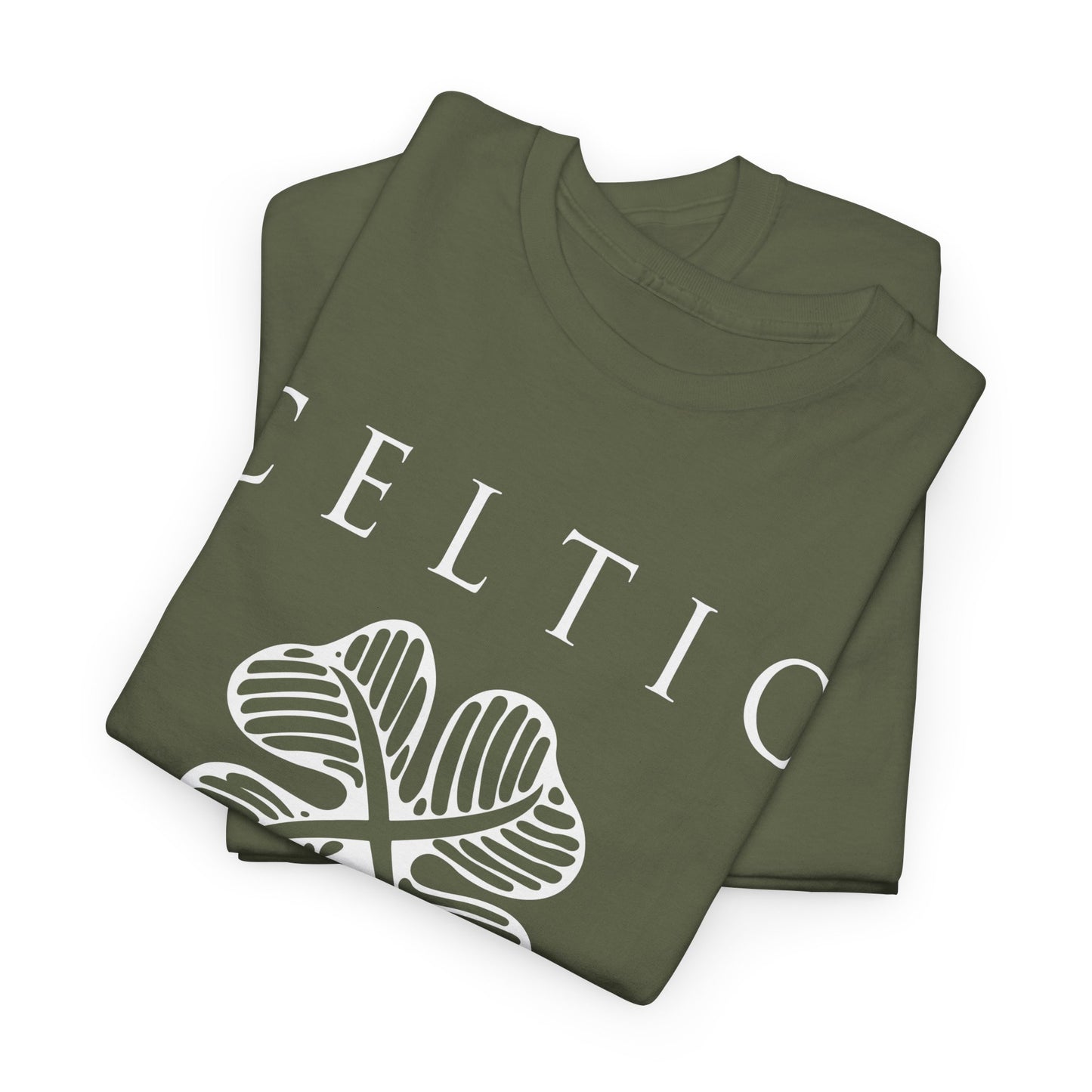Celtic Clover & Trophies Unisex Heavy Cotton T-Shirt - Irish Green/Black/White/Gold/Sport Grey/Charcoal/Military Green/Forest Green