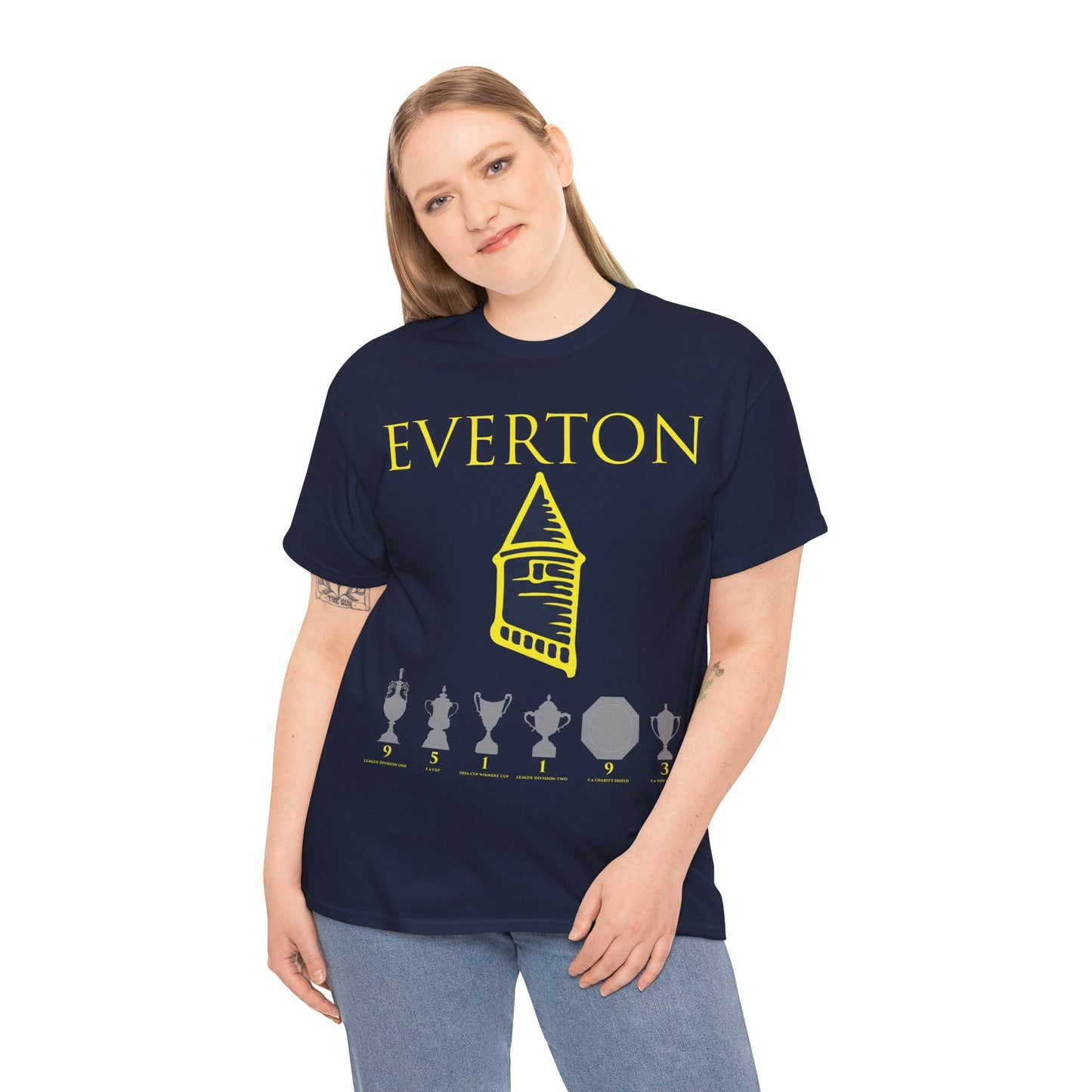 Everton Tower & Trophies Unisex Heavy Cotton T-Shirt - Royal/White/Black/Gold/Navy