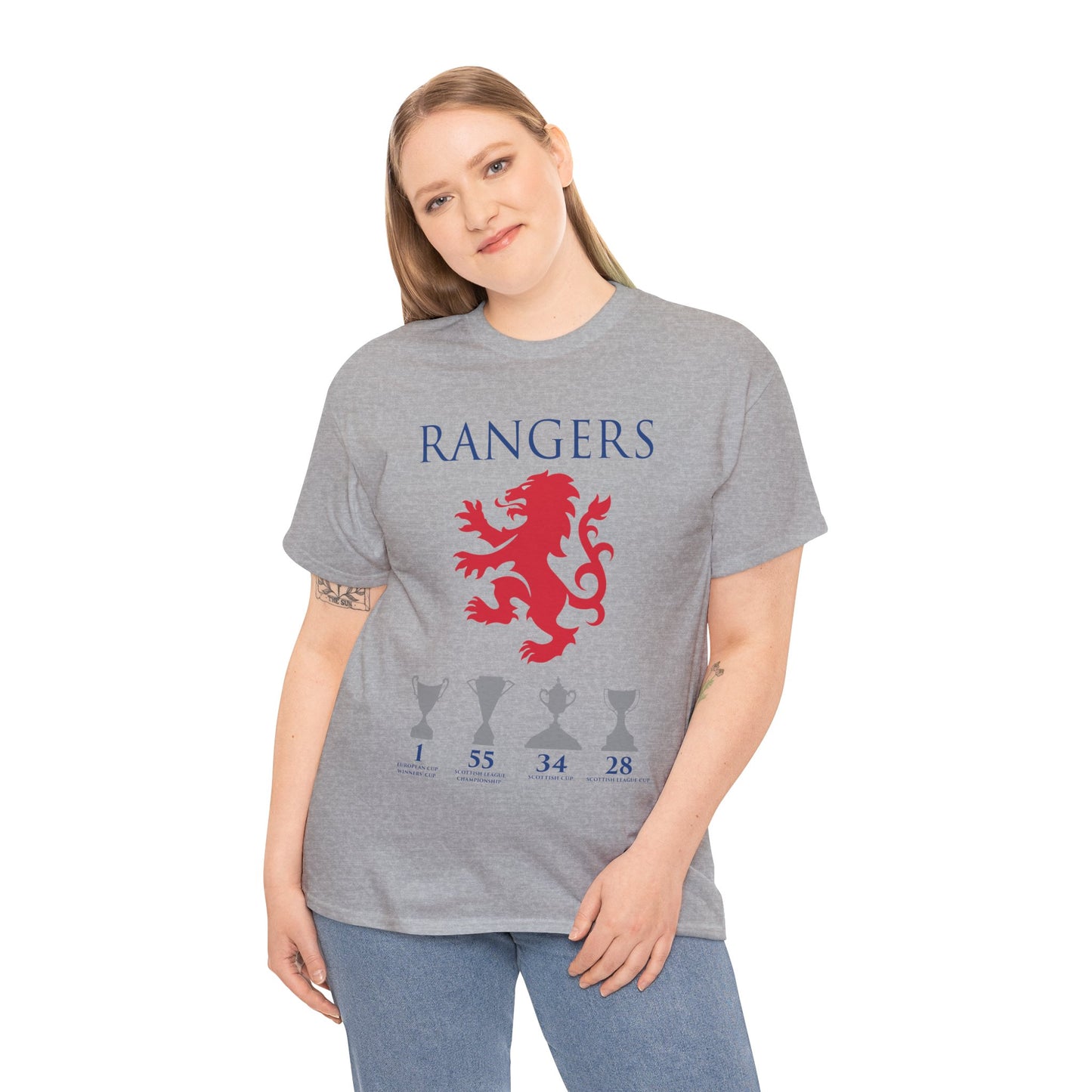 Rangers Lion & Trophies Unisex Heavy Cotton T-Shirt - Royal/White/Black/Sport Grey/Navy/Red