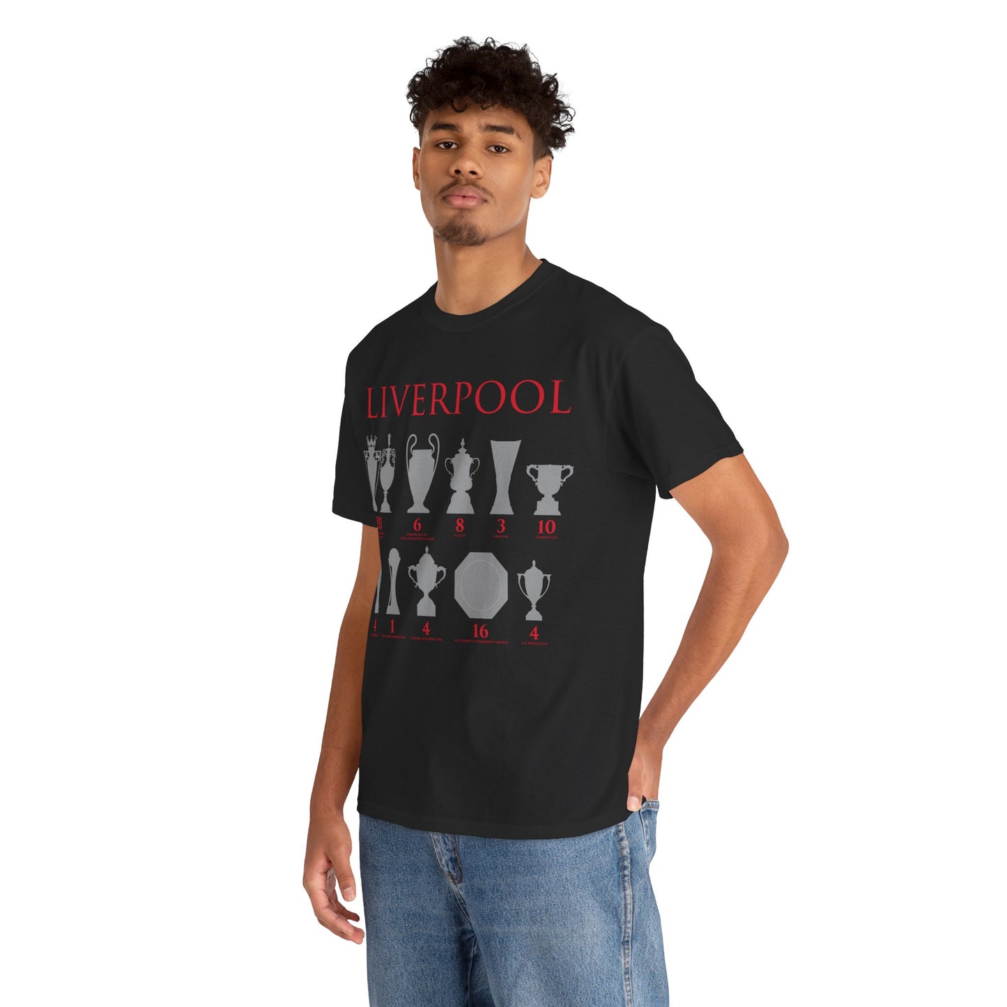 Liverpool Trophies Unisex Heavy Cotton T-Shirt - Red/White/Black/Gold
