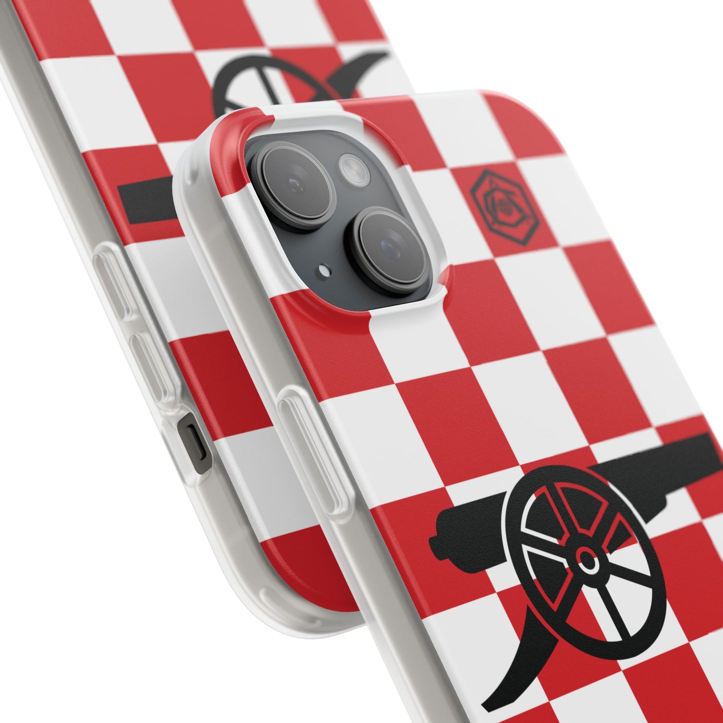 Arsenal Red & White Chequered Cannon & Monogram iPhone Flexi Case - iPhone 16, 15, 14, Plus/Pro/Pro Max