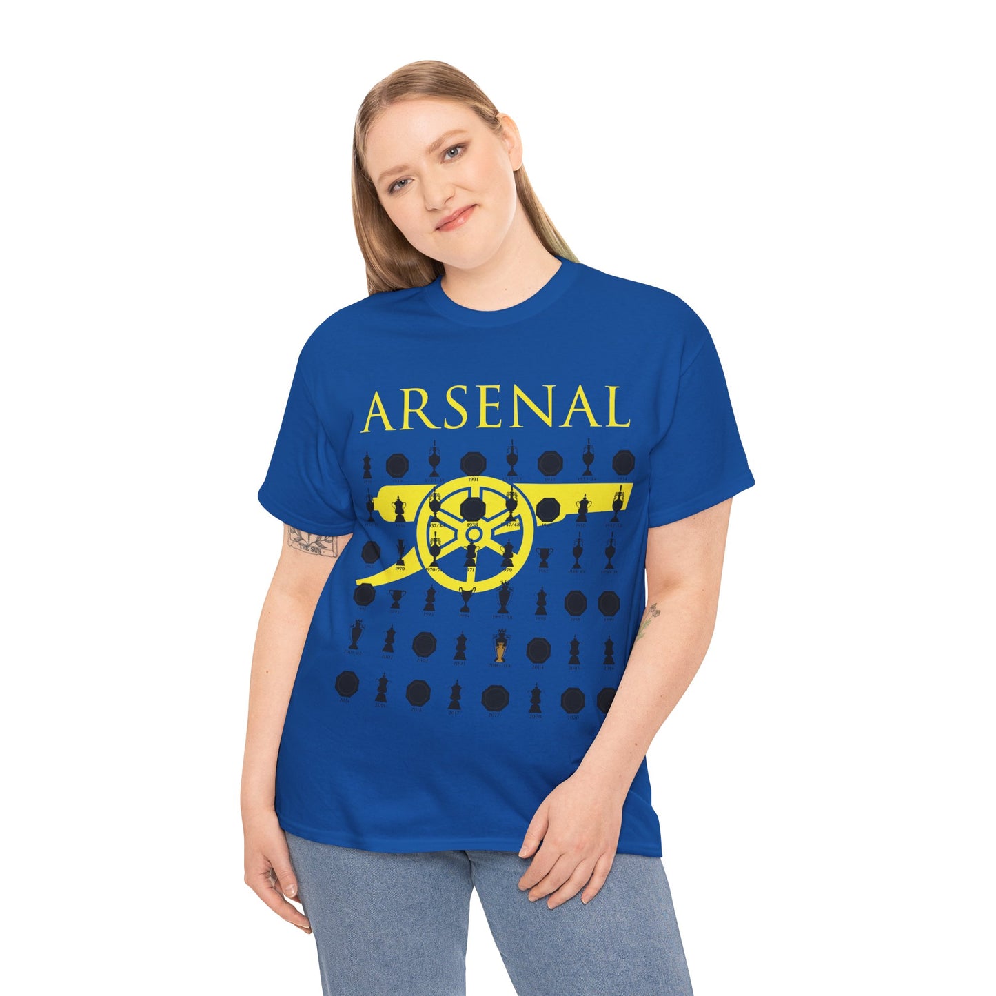 Arsenal Cannon & Trophies Collection Unisex Heavy Cotton T-Shirt - Red/Black/White/Sport Grey/Royal/Gold/Navy